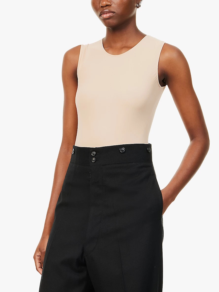 Round-neck short-sleeve stretch-woven bodysuit - 3