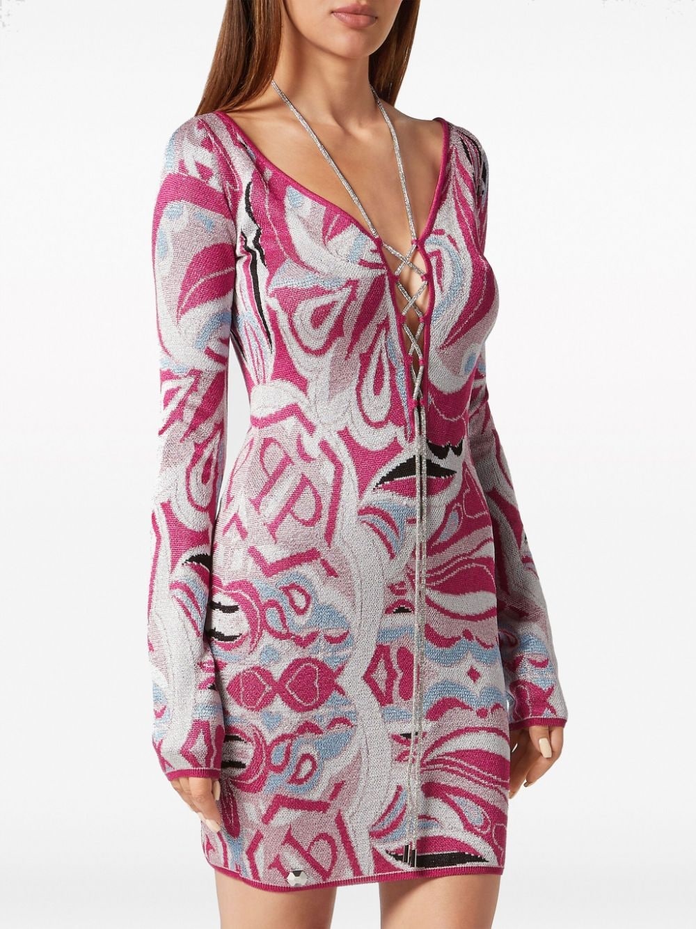 intarsia-knit crystal-stripe minidress - 3