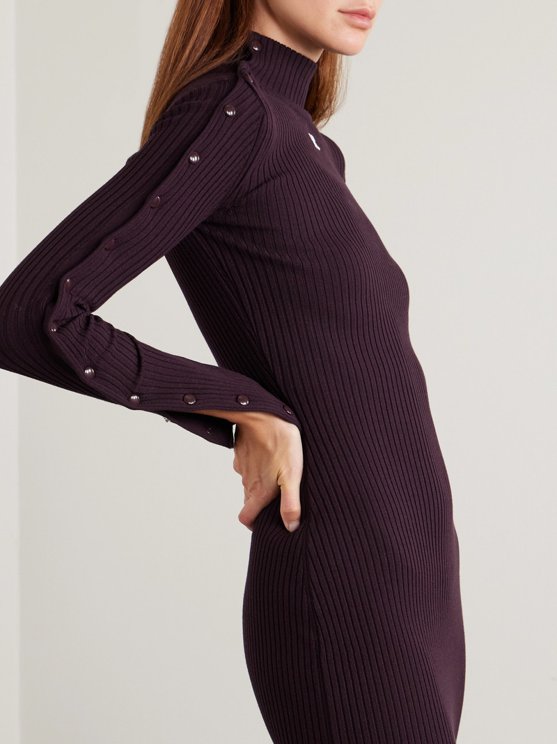 Embroidered Ribbed-knit Turtleneck Midi Dress 5
