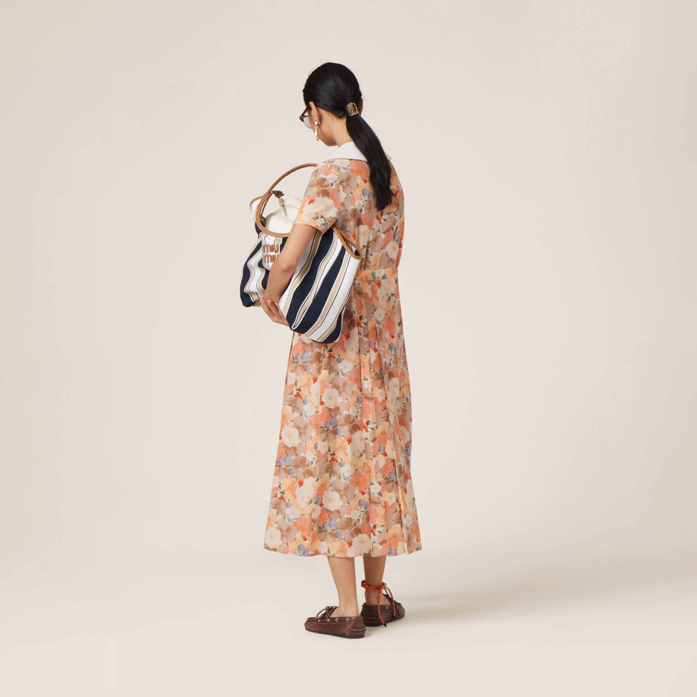 Floral print pleated marocain dress - 3