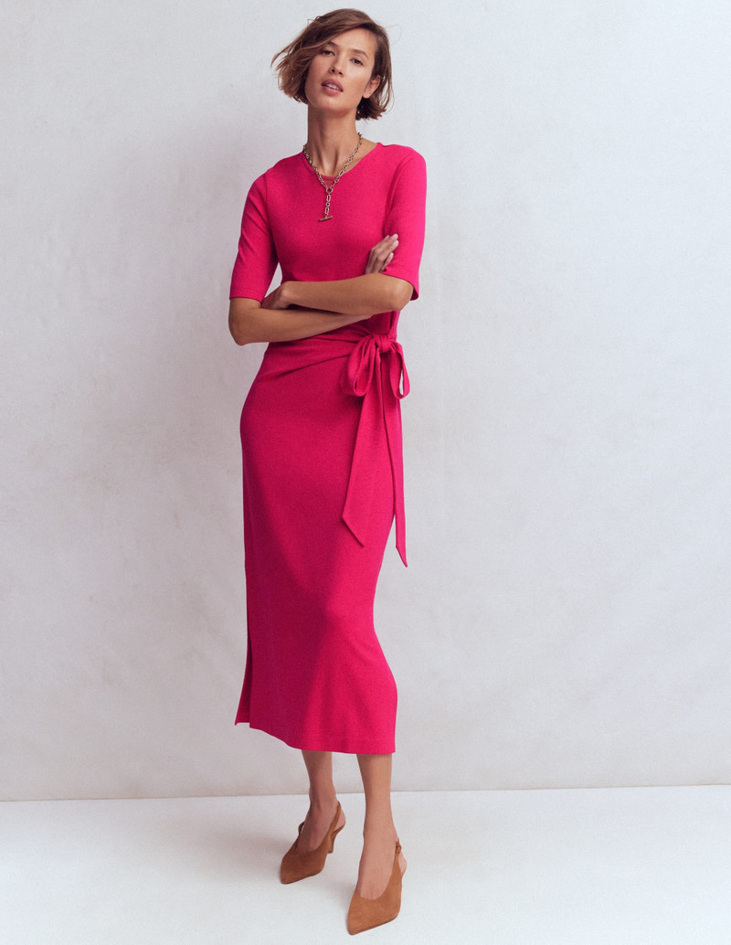 Zinnia Tie Ponte Midi Dress-Vibrant Pink 6