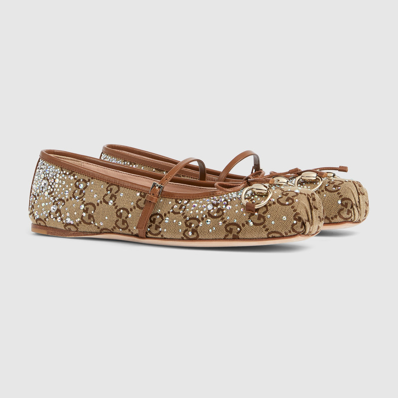 Women's GG crystal Gucci Horsebit ballet flat 2