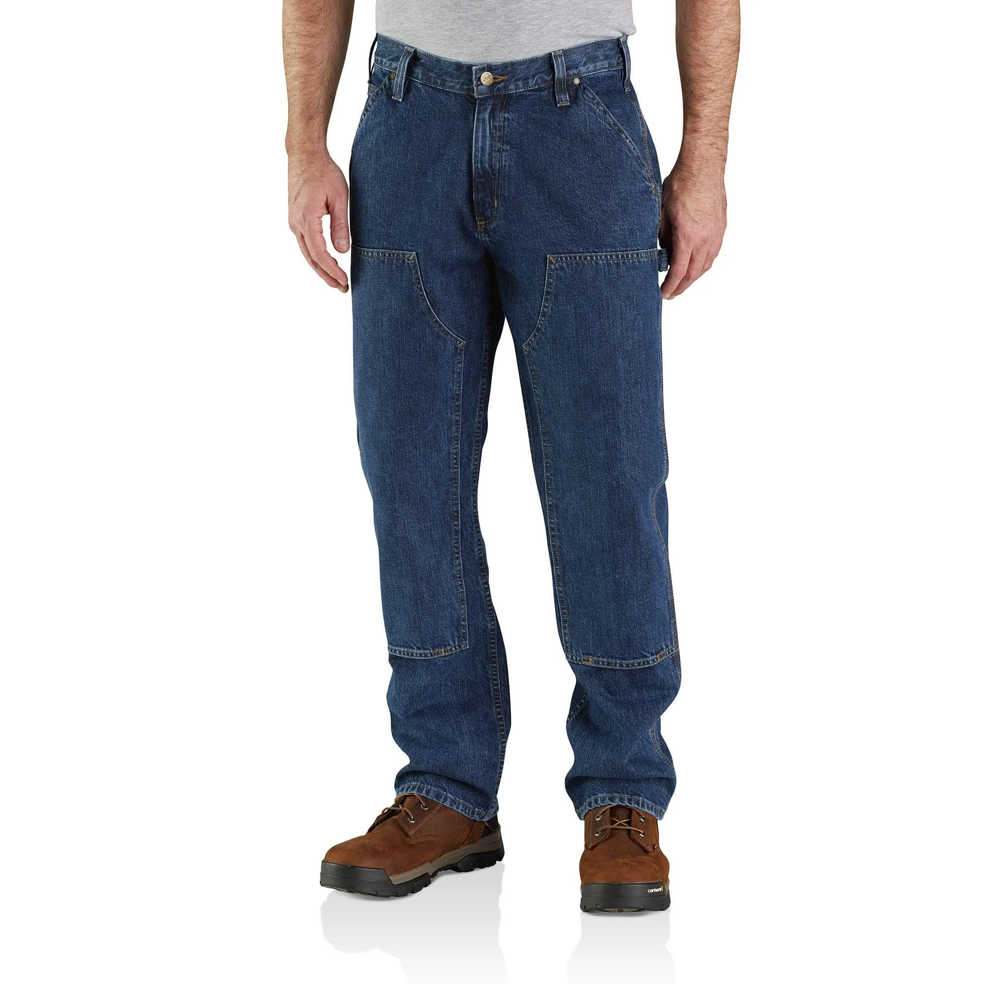 Loose Straight Double-Front Denim Dungaree - 1