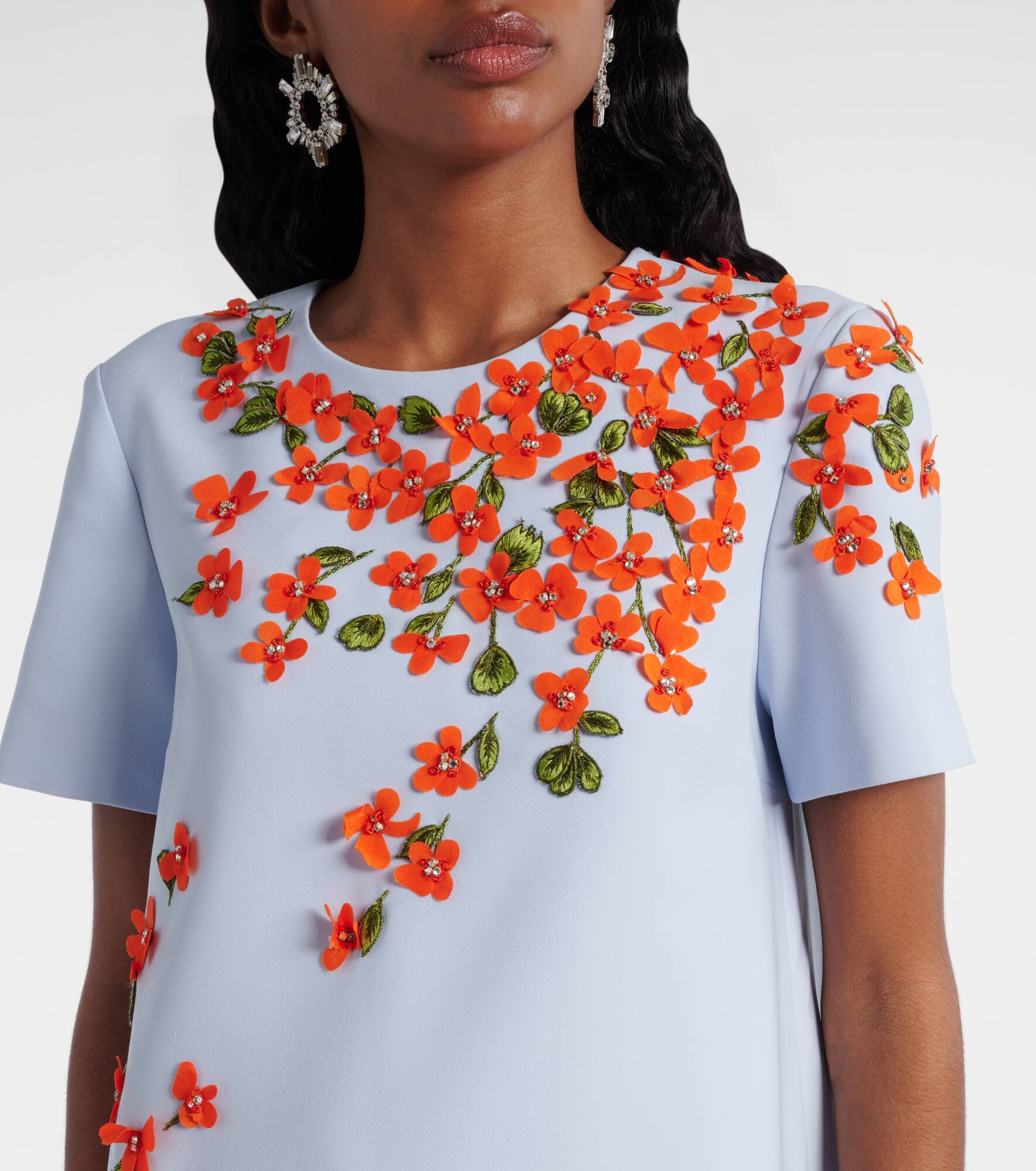 Floral-appliqué crêpe shift dress - 4