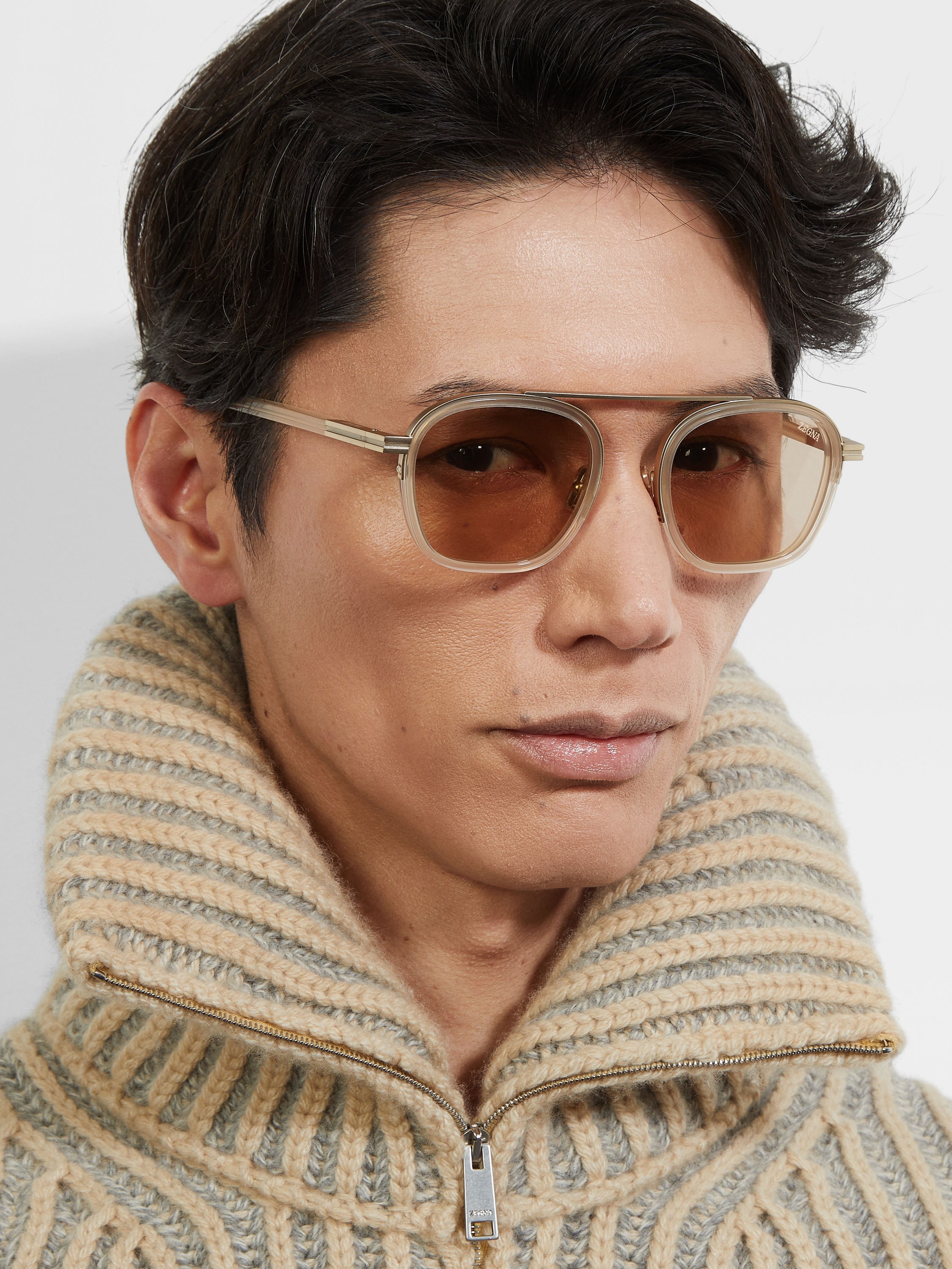 TRANSPARENT DARK GREY ORIZZONTE I ACETATE AND METAL SUNGLASSES - 4