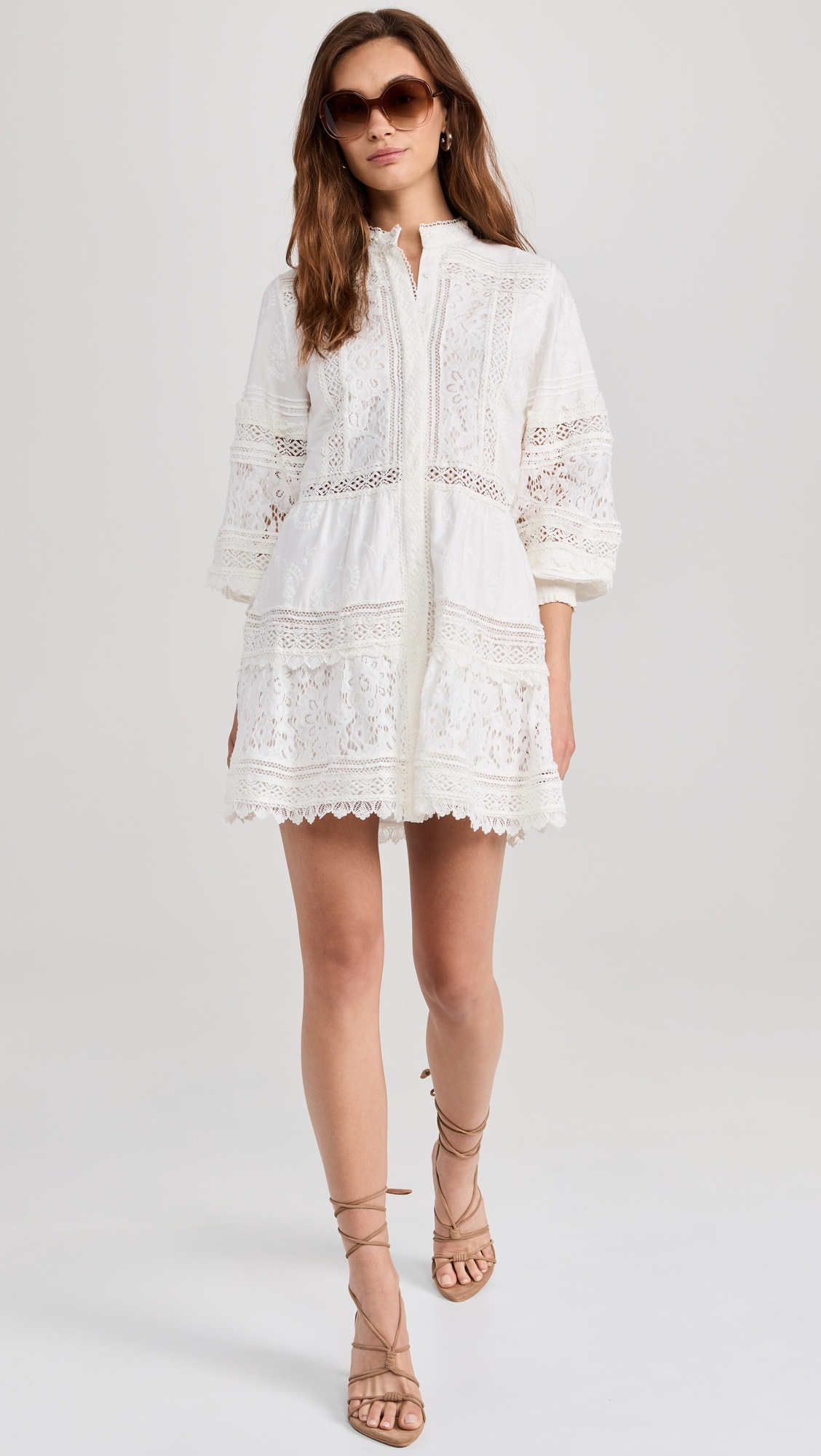 denim lace mini dress Light Wash Denim Floral Lace Detail Mini Dress