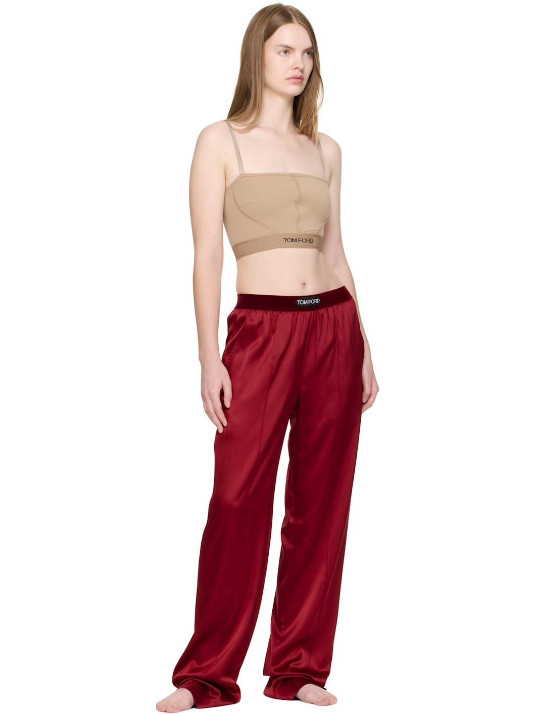 Red Stretch Silk Satin Lounge Pants - 4