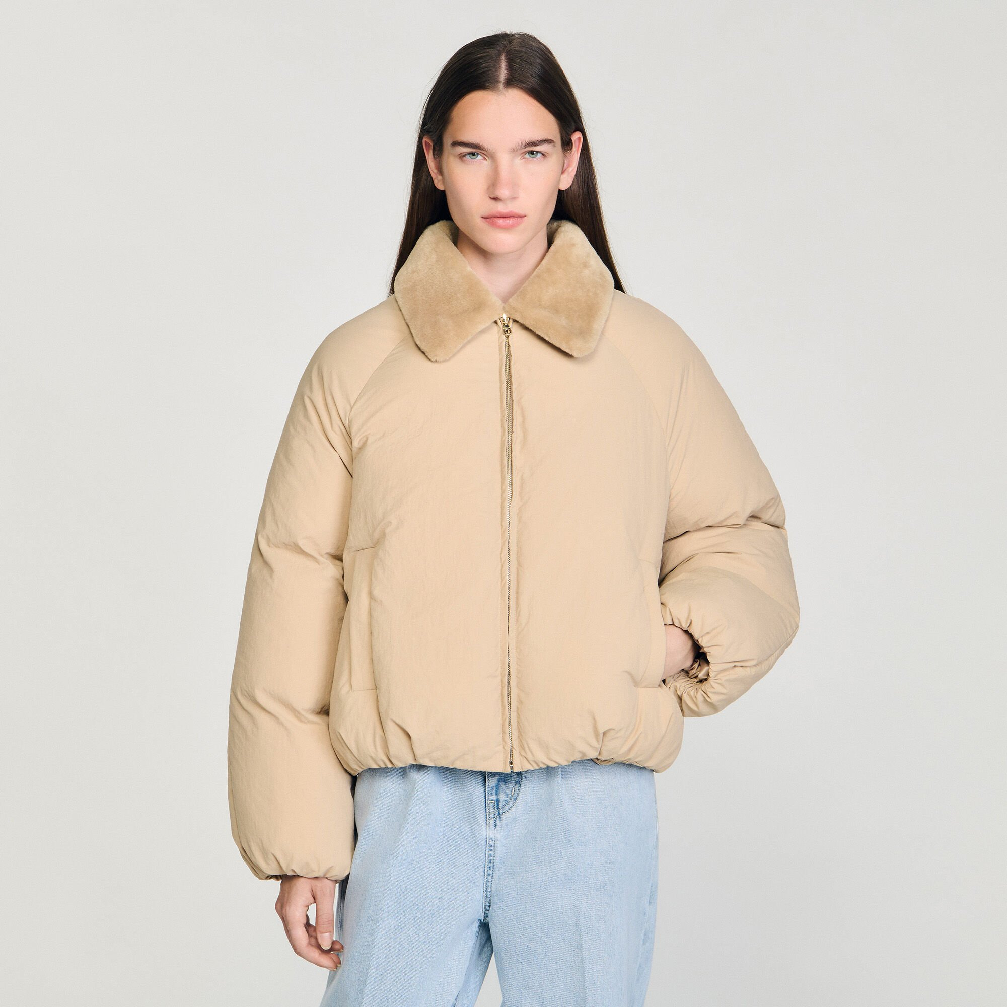 PUFFER JACKET WITH SHEARLING COLLAR - 4