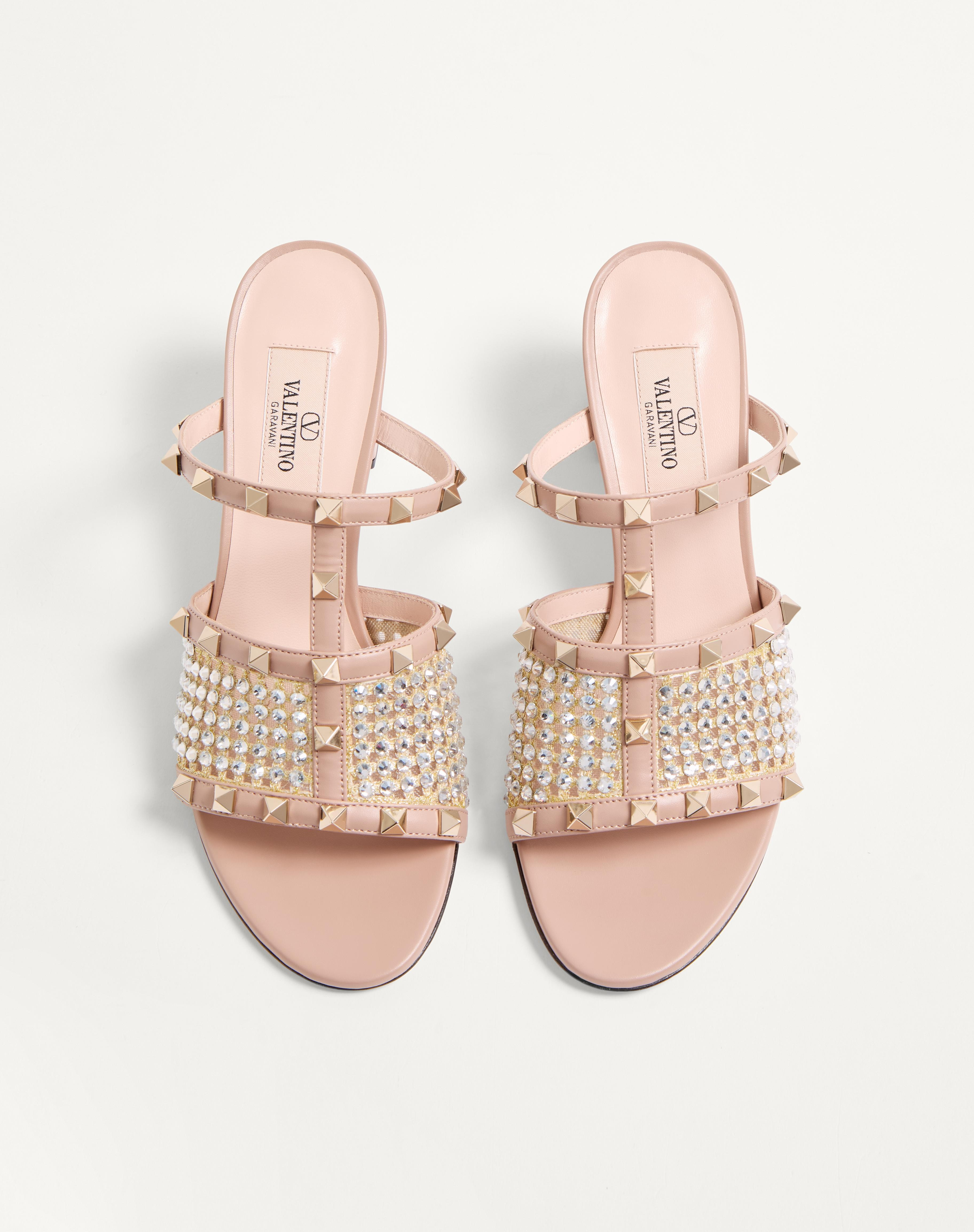 ROCKSTUD CALFSKIN SLIDE SANDAL WITH STRASS EMBROIDERY 60MM - 3