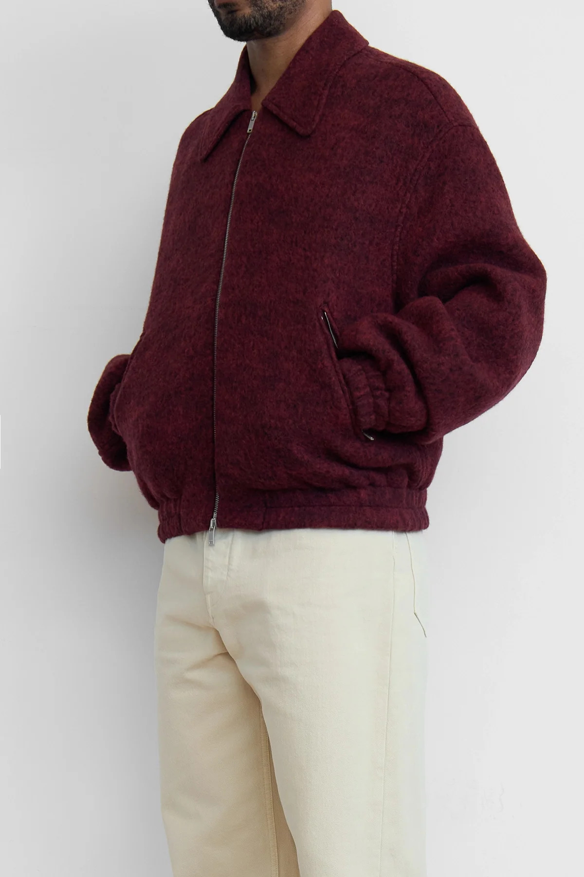 Jil Sander Felted Wool Aviator Bomber Jacket Peach Opal - 5