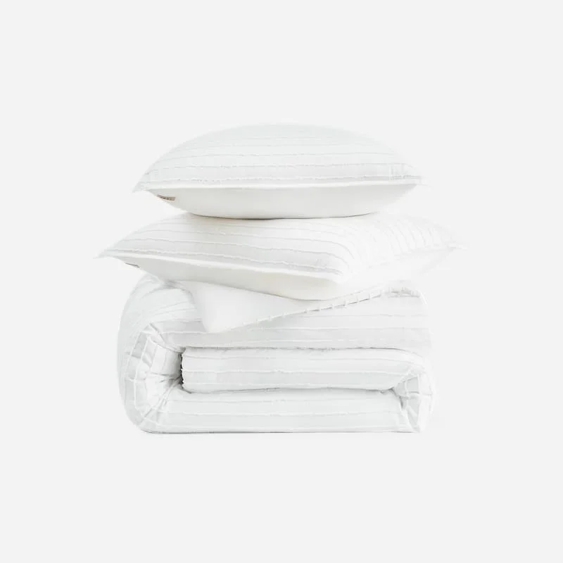 ® Devon Comforter Set Full/Queen Polyester Bedding in Bright White Texture Stripe - 1