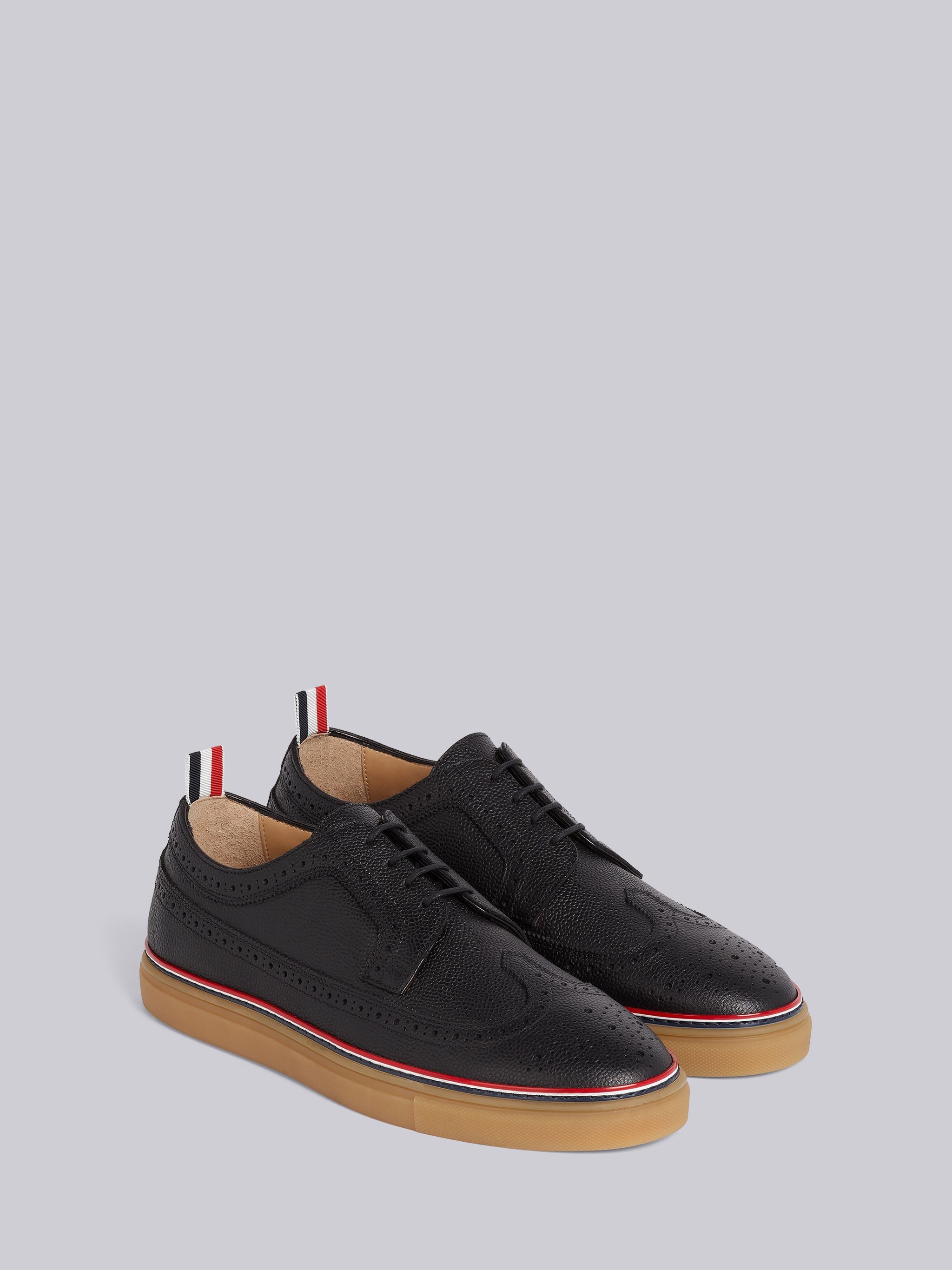 Black Pebbled Calfskin Longwing Brogue Trainer - 2