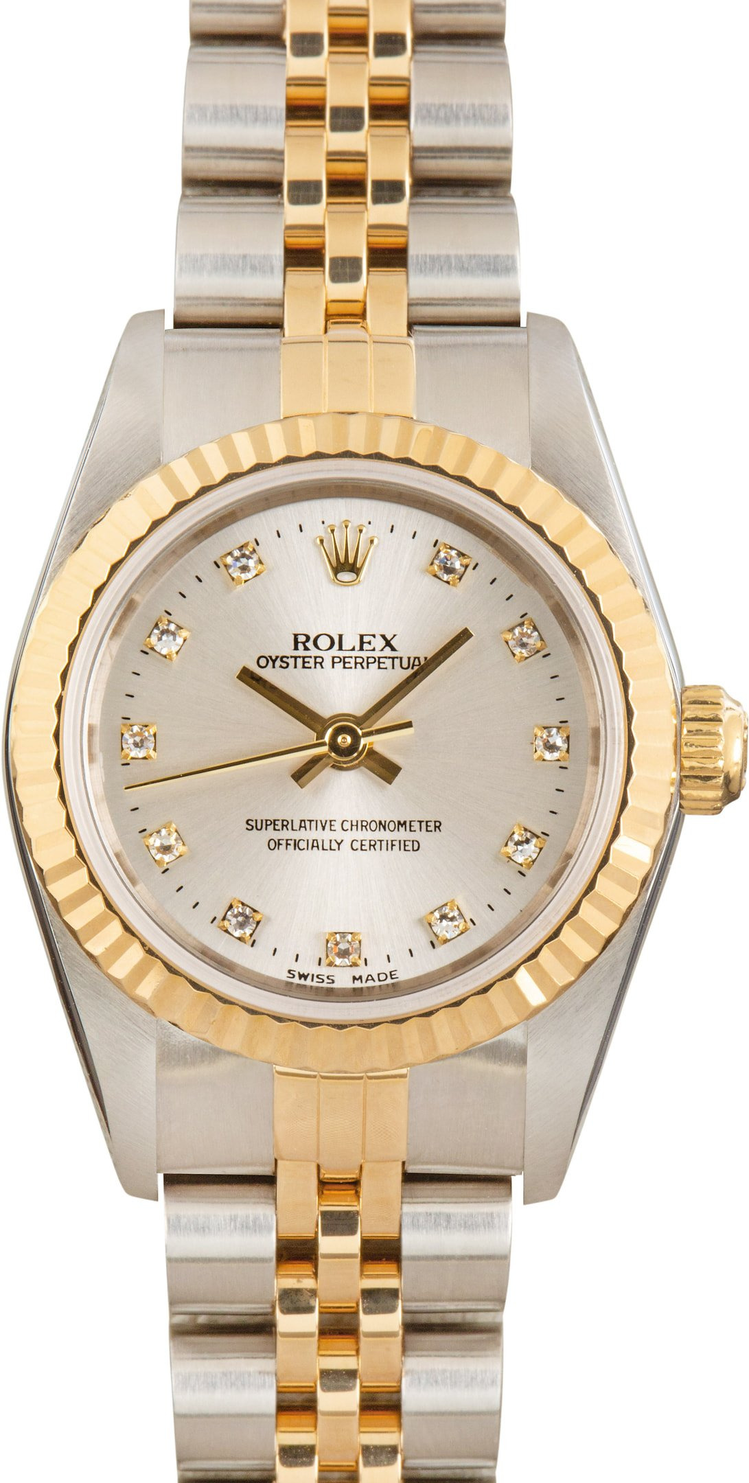 Ladies Rolex Oyster Perpetual 76193 Silver Diamond Dial - 1