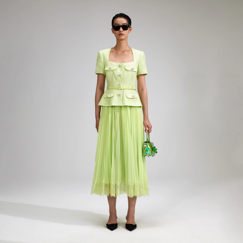 white christmas dresses RENT Self Portrait Lime Boucle Chiffon Midi Dress (RRP £420) main image 1