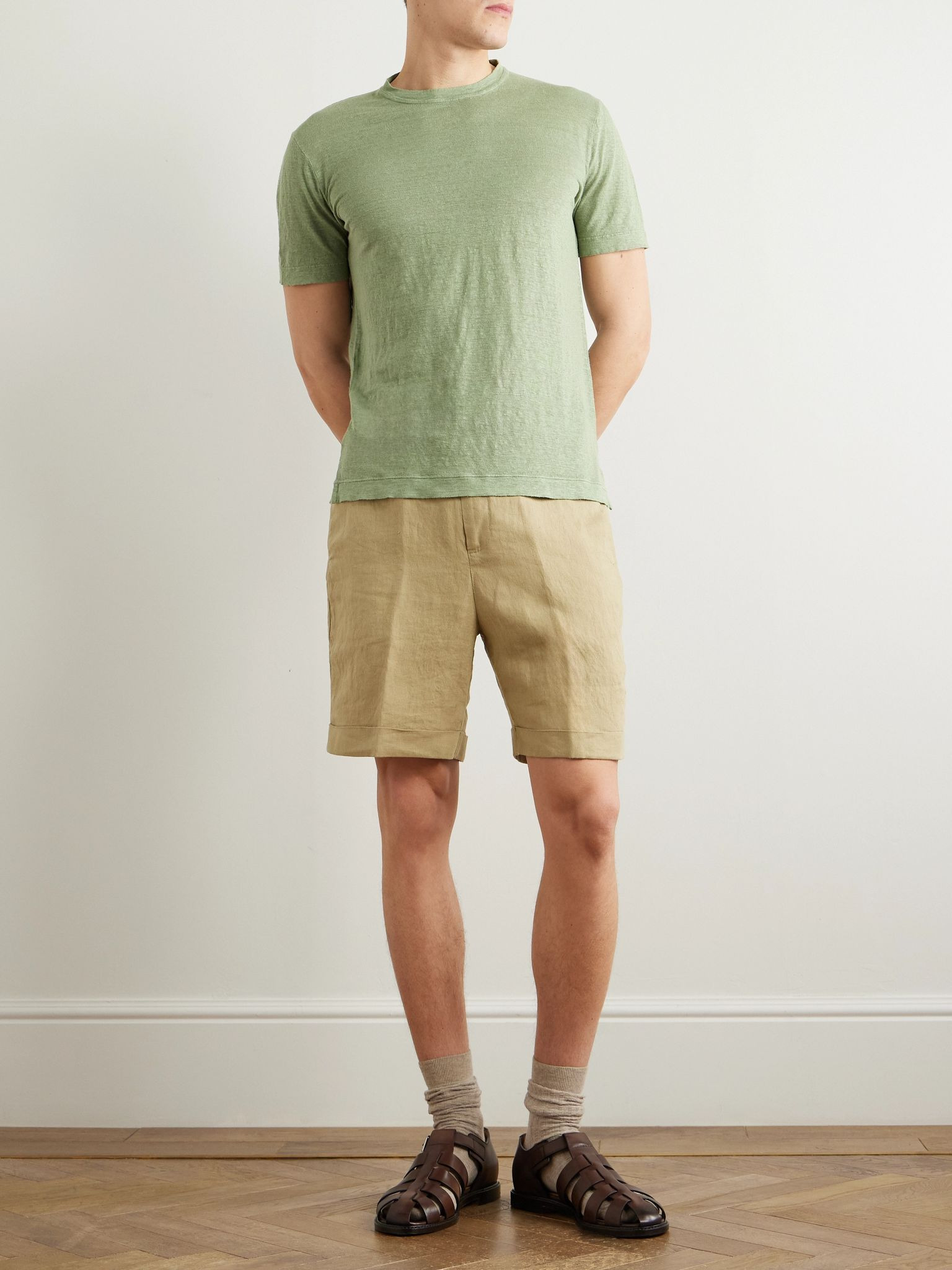 Slim-Fit Linen T-Shirt Green - 2