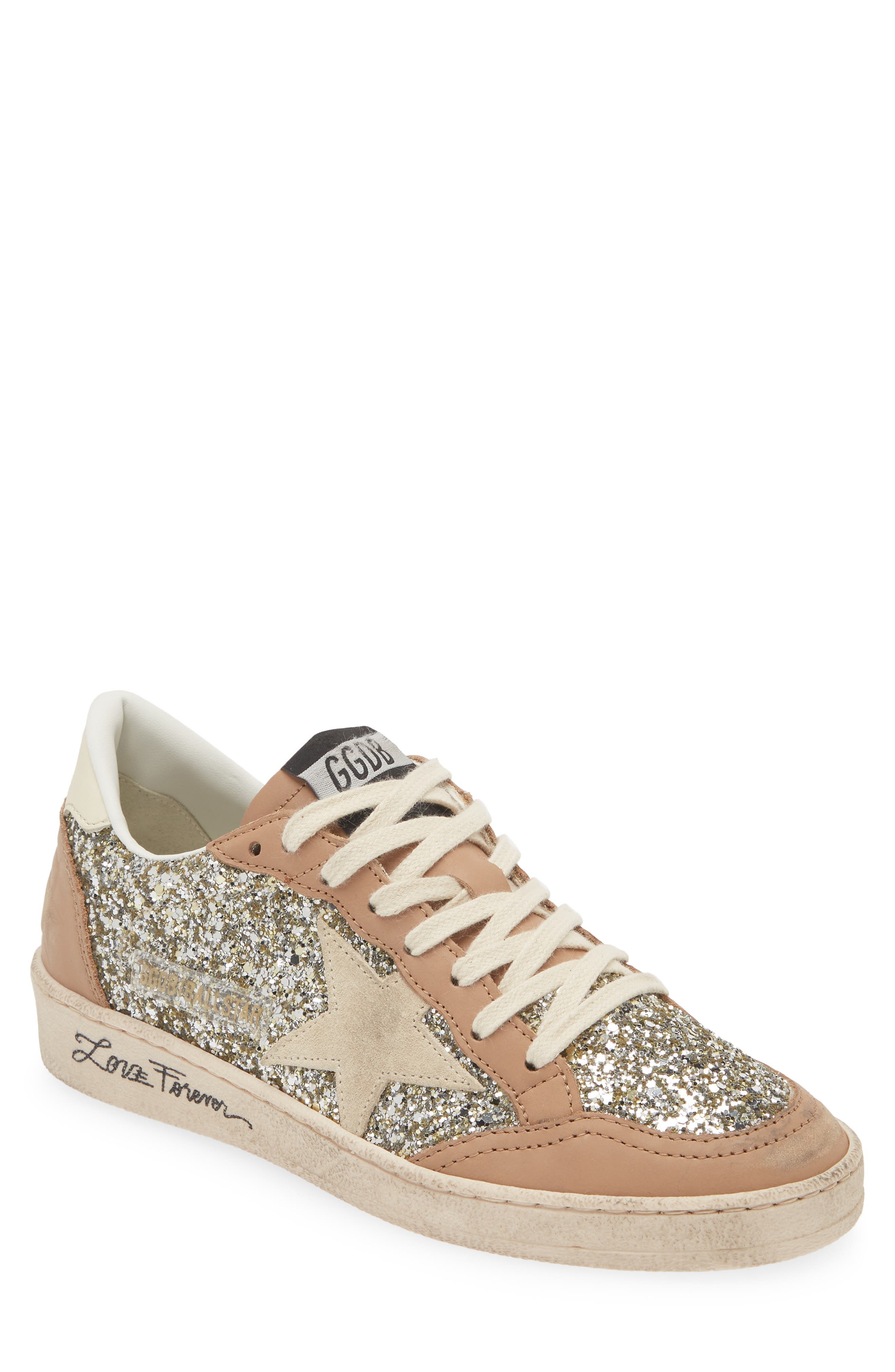 Golden Goose Ball Star Glitter Sneaker in Platinum/Beige at Nordstrom - 1