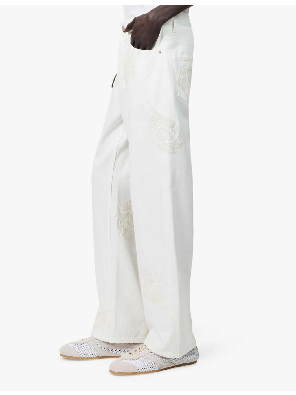 Embroidered Wide-Leg Denim Jeans - 3