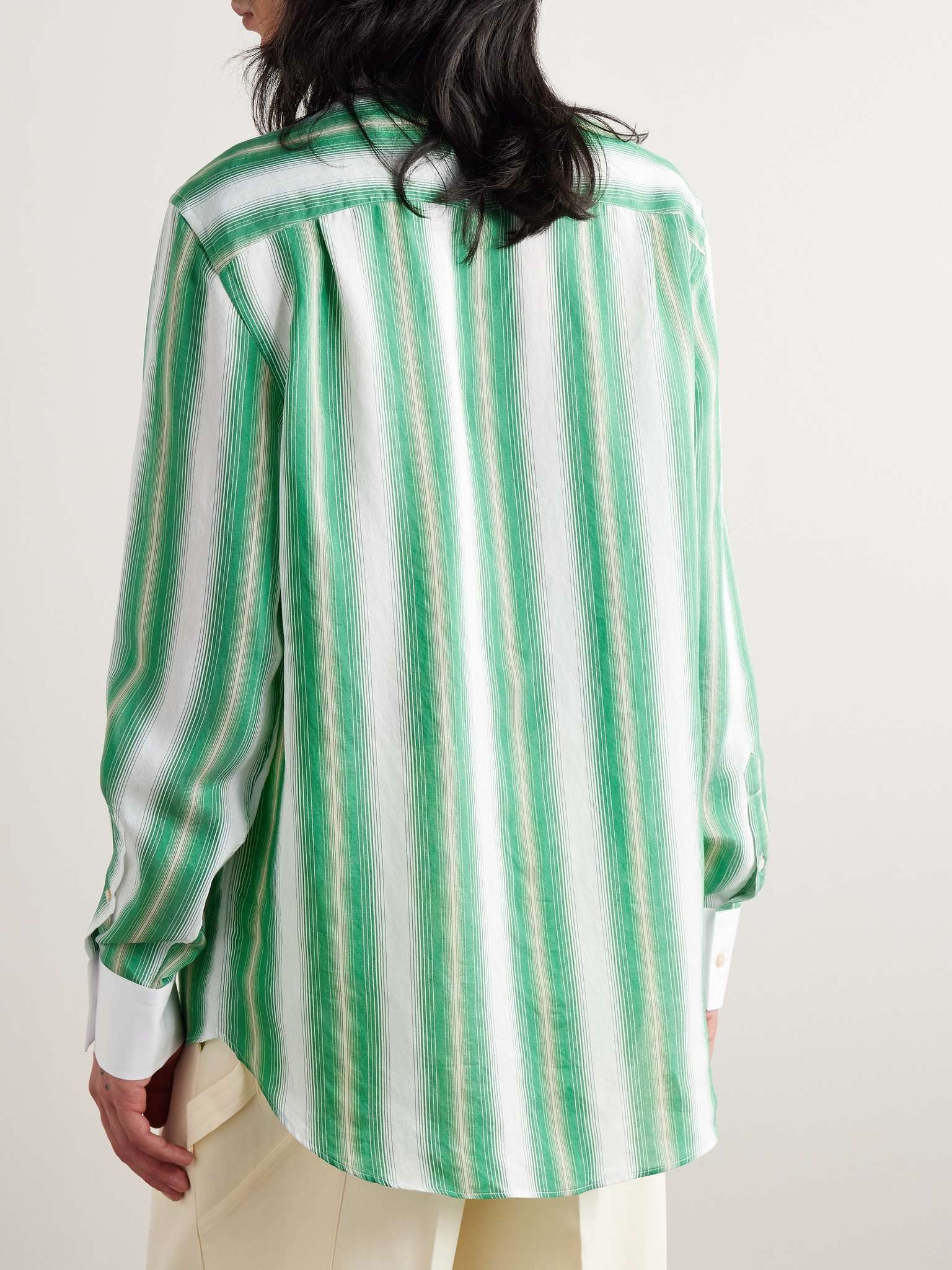 Cadence Grandad-Collar Poplin-Trimmed Striped Woven Shirt - 3