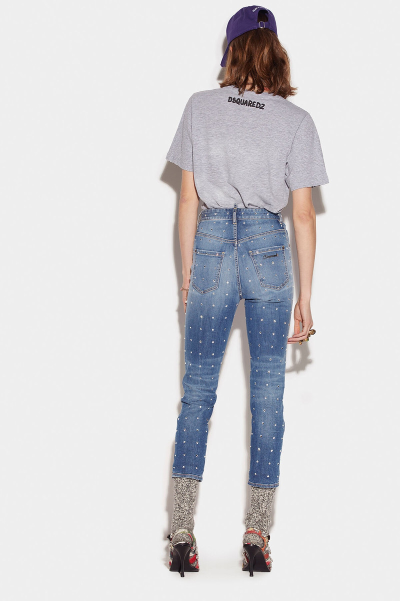 DSQUARED2 TWIGGY MEDIUM WASH HIGH WAIST CROPPED JEANS outlook