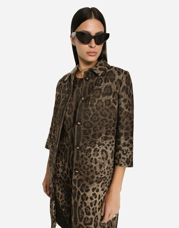 Single-breasted wool jacquard coat with leopard design - 4