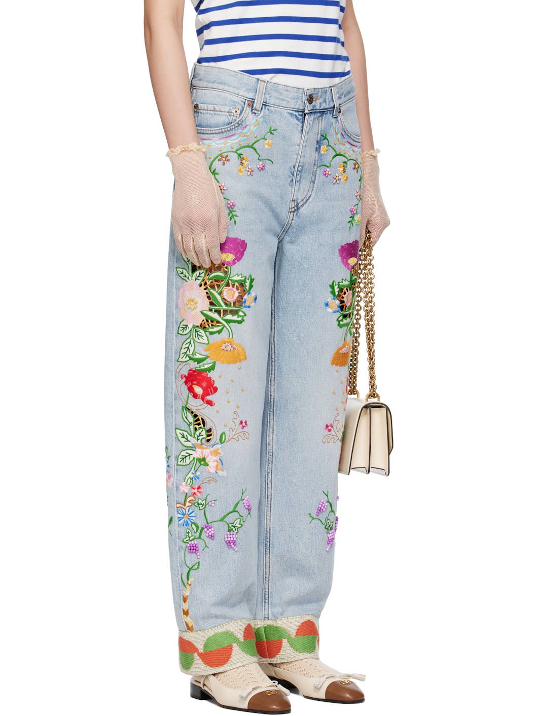 Blue Embroidered Jeans - 2