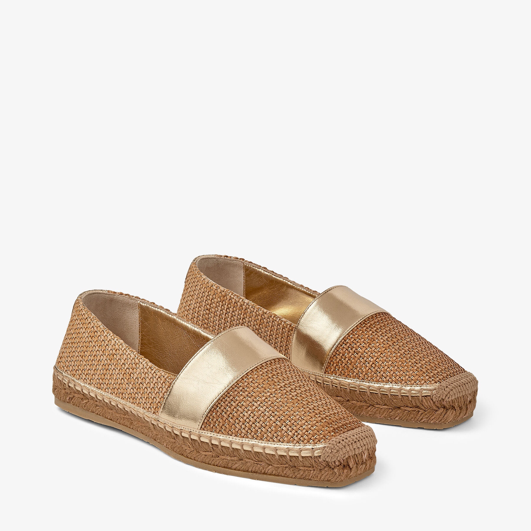 Dru Flat
Gold Metallic Nappa and Natural Woven Fabric Espadrilles - 3