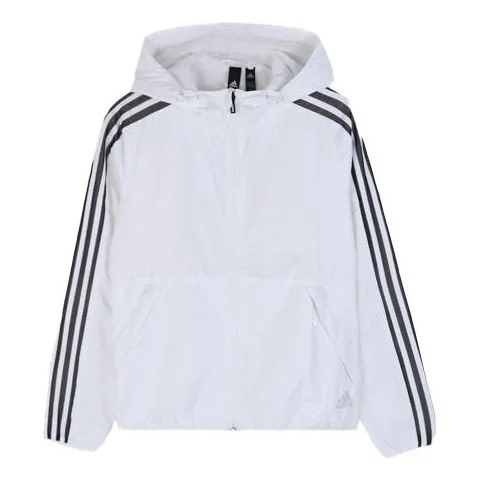(WMNS) adidas Plaid Applique Windtight Hooded Jacket Coat White EH3901 - 1