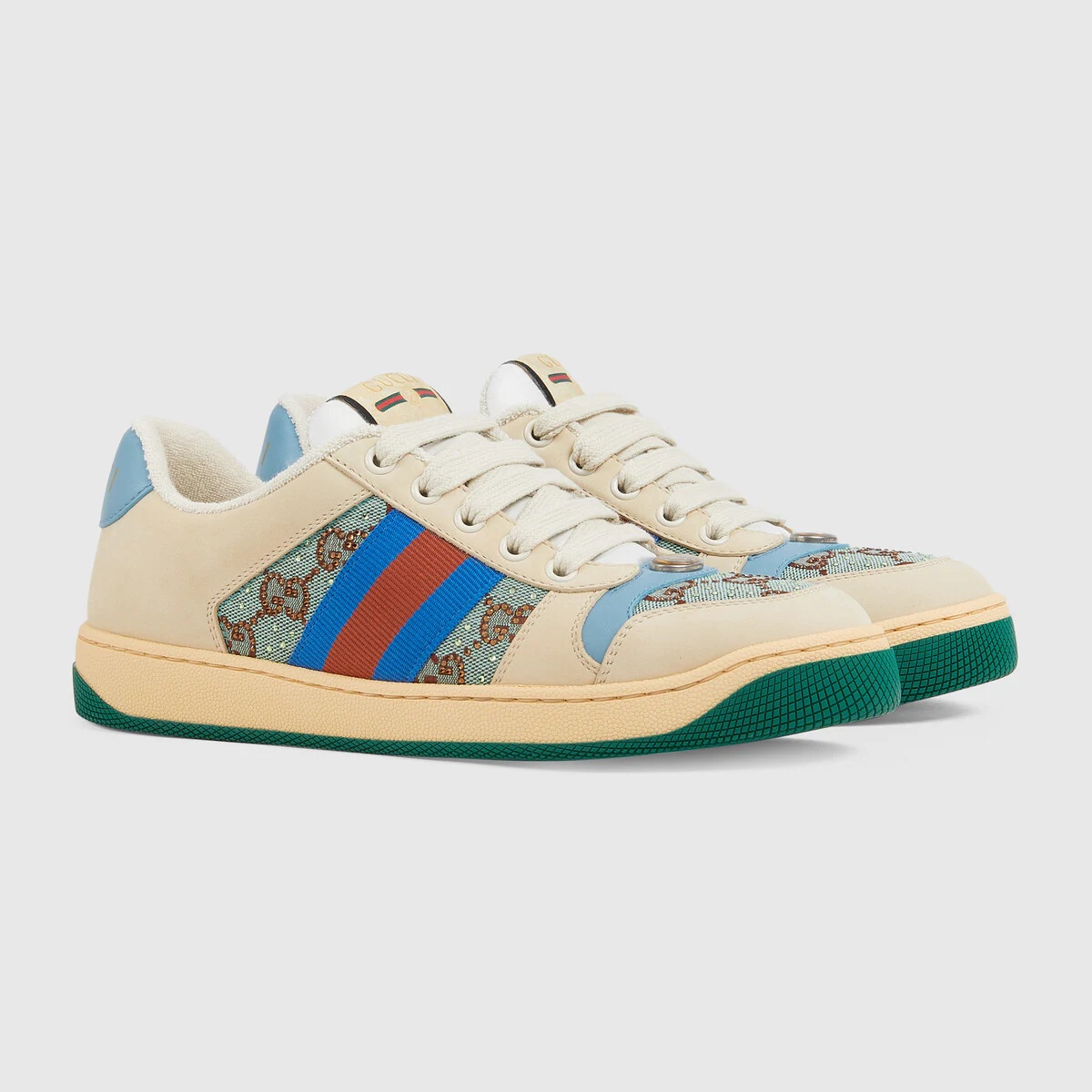 スニーカー GUCCI WOMENS SCREENER SNEAKER WITH CRYSTALS GG Women's GG crystal Screener sneaker in beige and dark brown