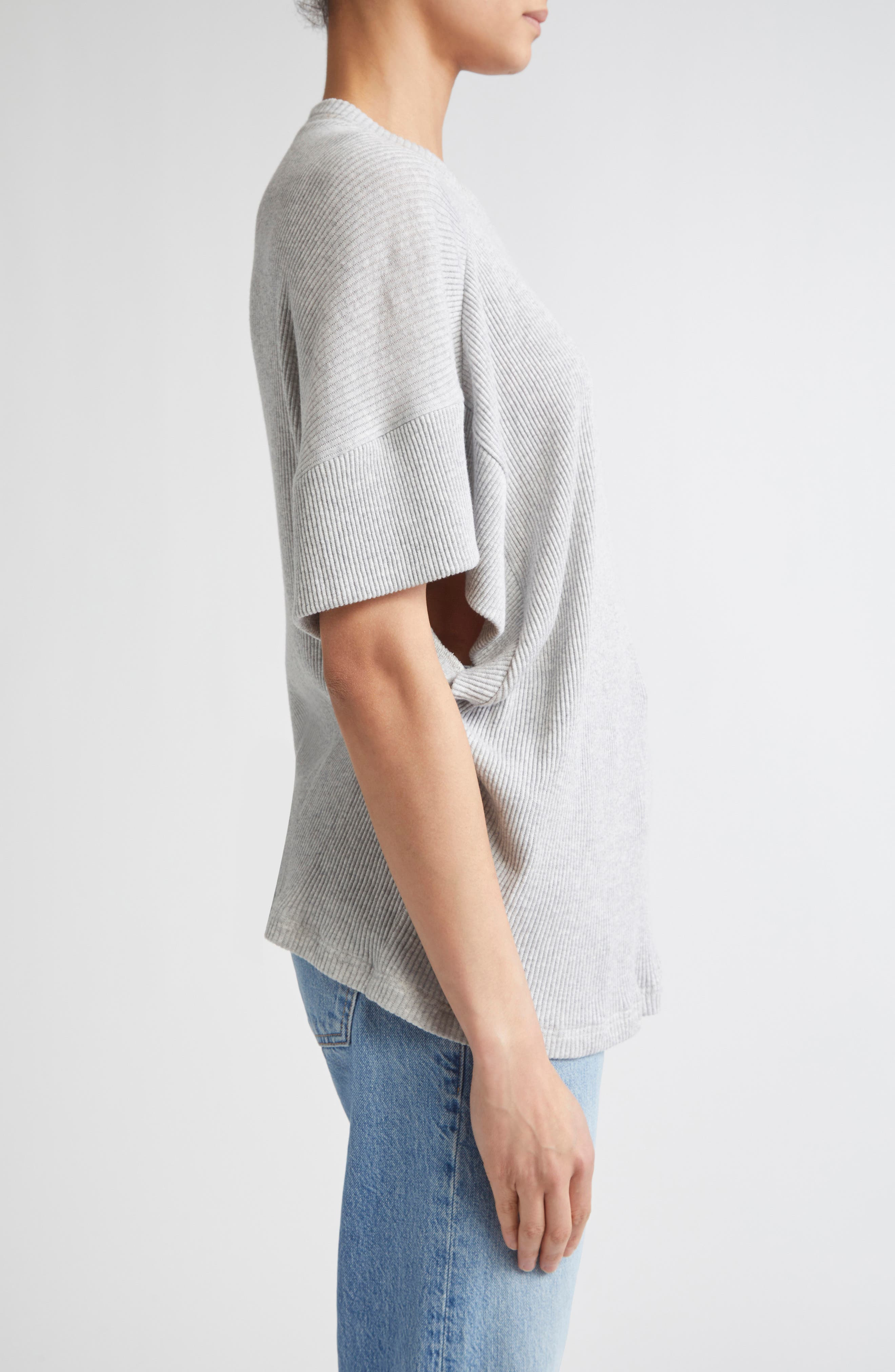 Brandon Maxwell The Faye Asymmetric Rib T-Shirt in Heather Grey/Gold at Nordstrom - 4