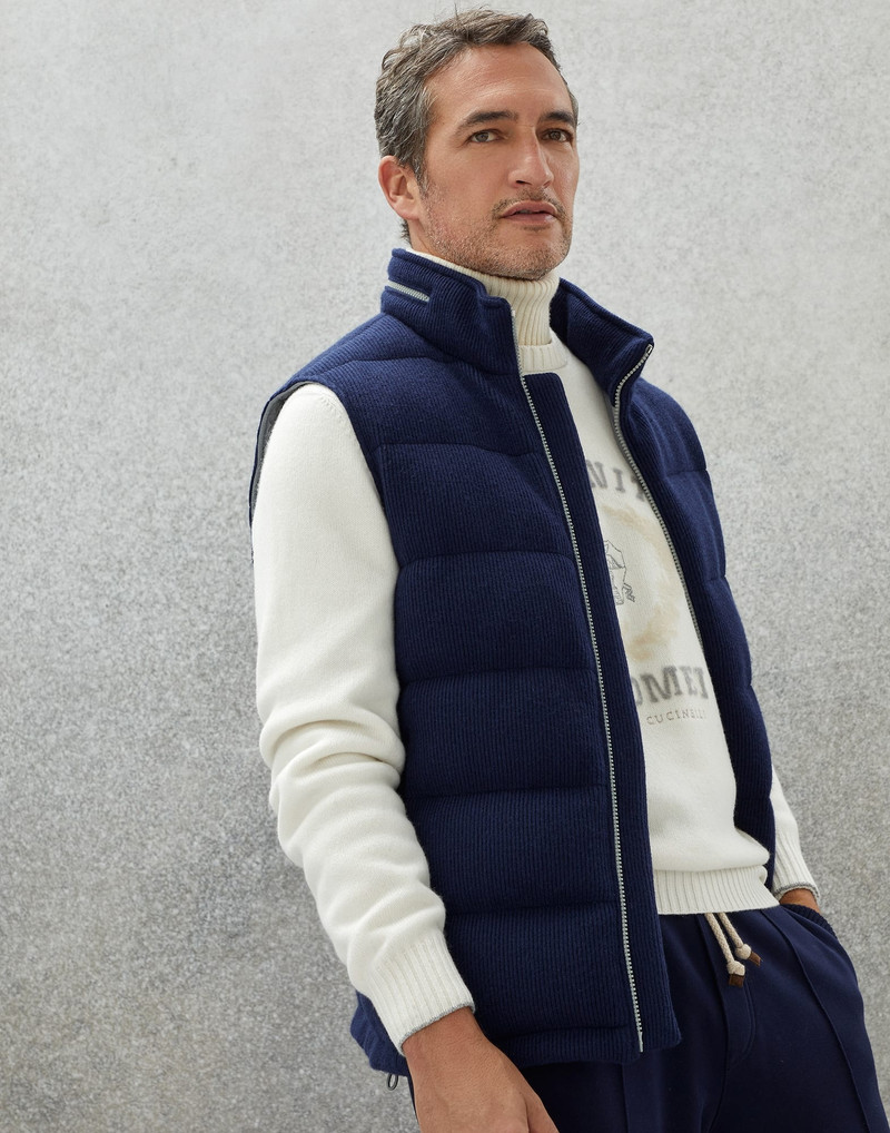 Cashmere 영어 리브 니트 다운 vest with packable 후드 4