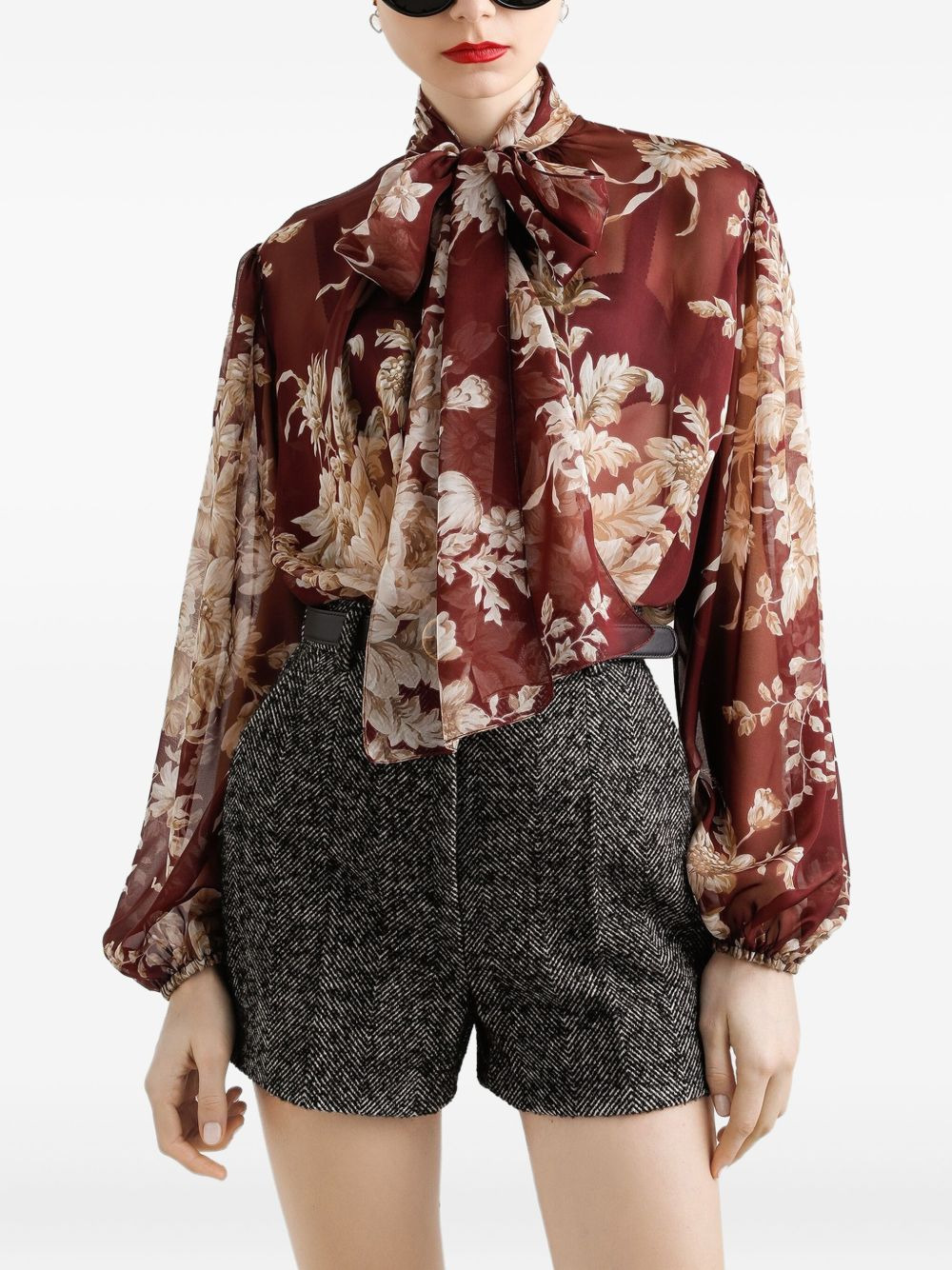 floral-print bow blouse - 4