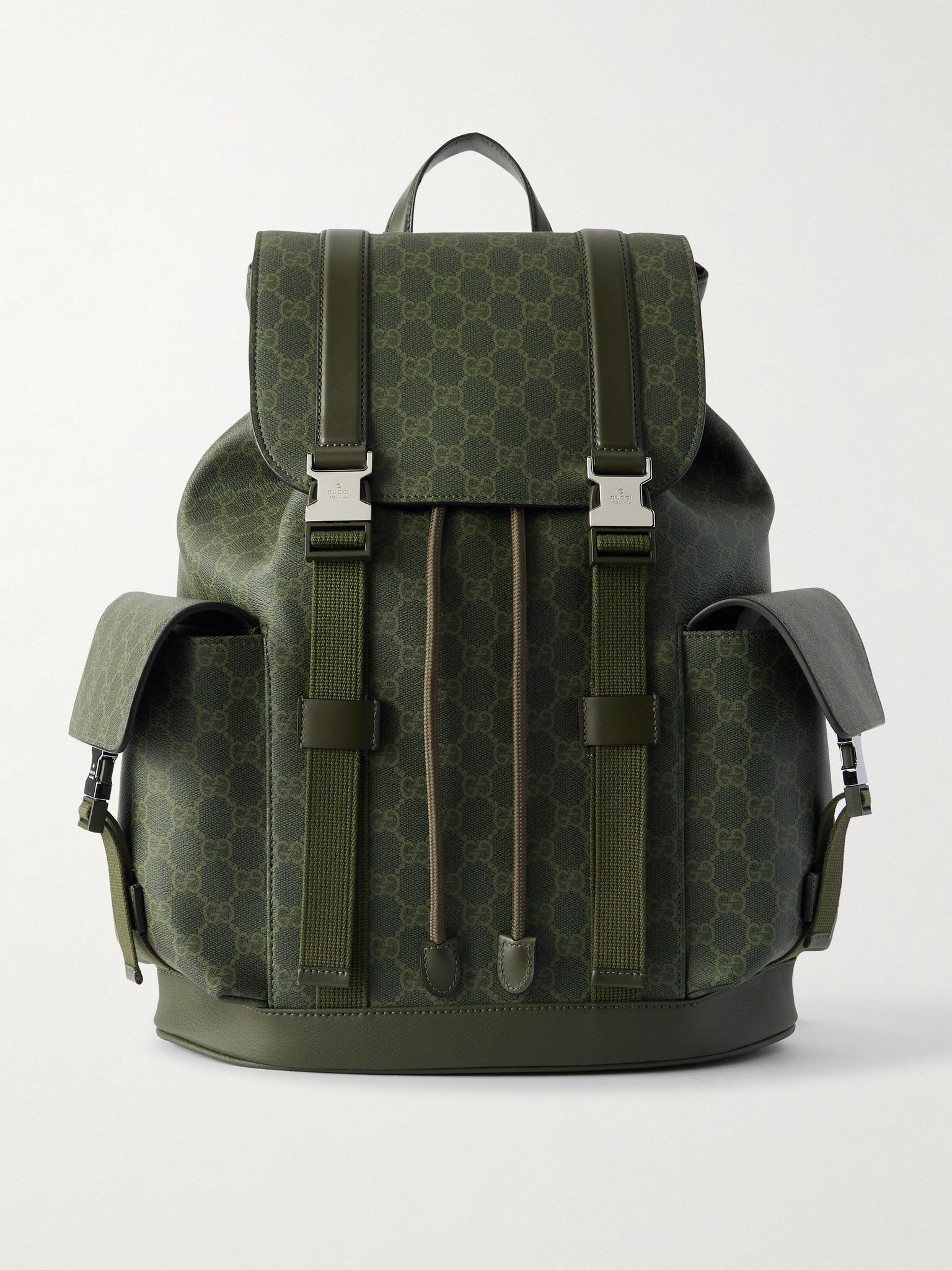 Leather-Trimmed Monogrammed Supreme Coated-Canvas Backpack Gray - 1