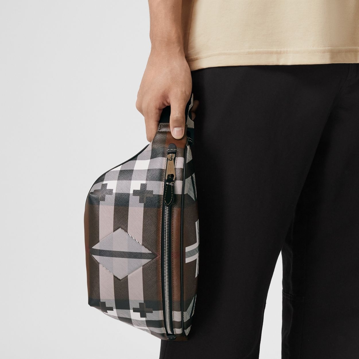 Geometric Check and Leather Bum Bag - 10