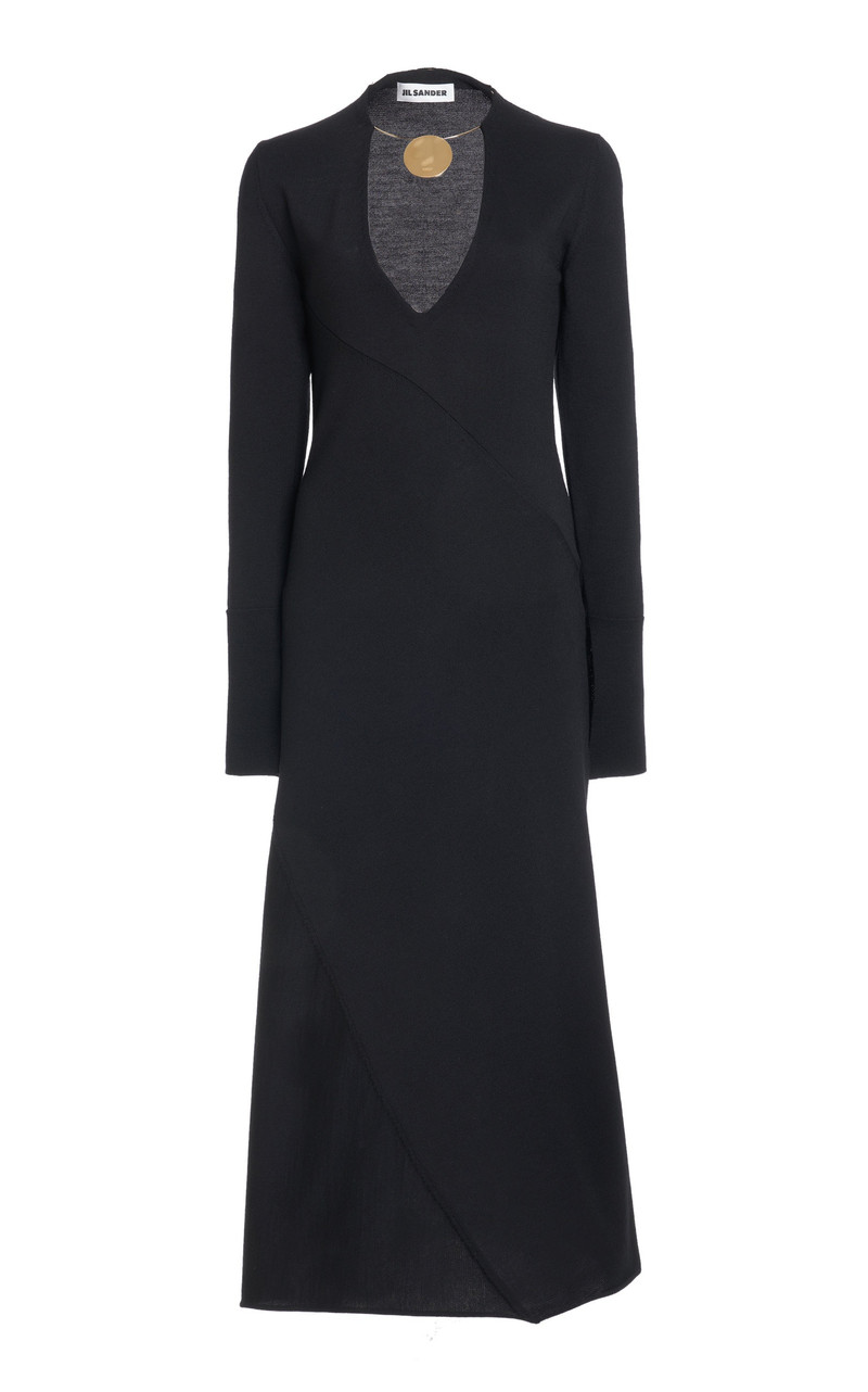 Necklace-Detailed Wool Midi Dress black 1