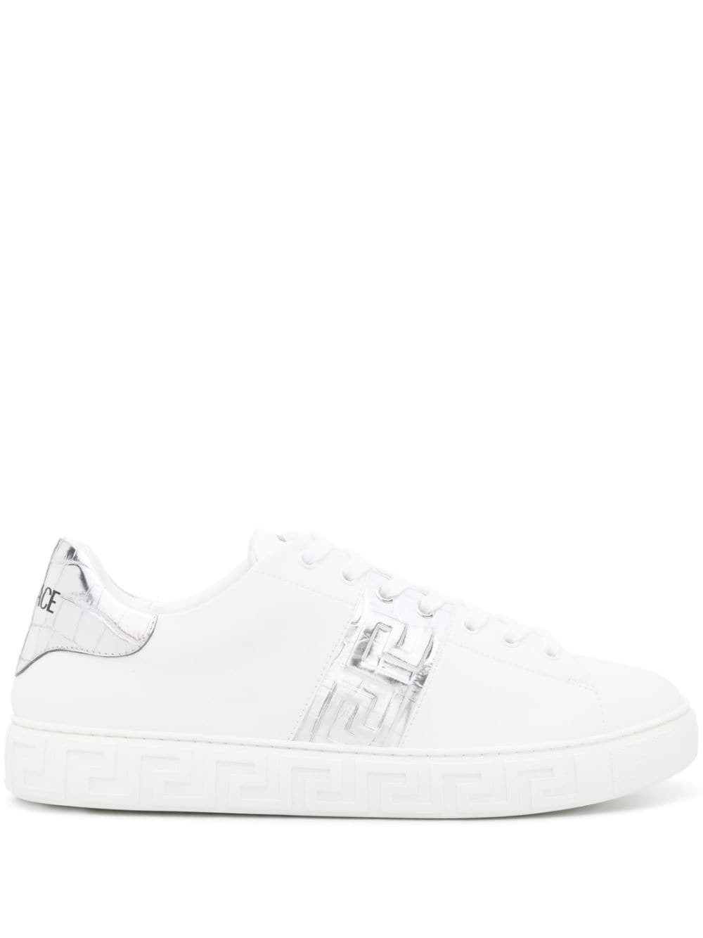 Greca-detail leather sneakers - 1