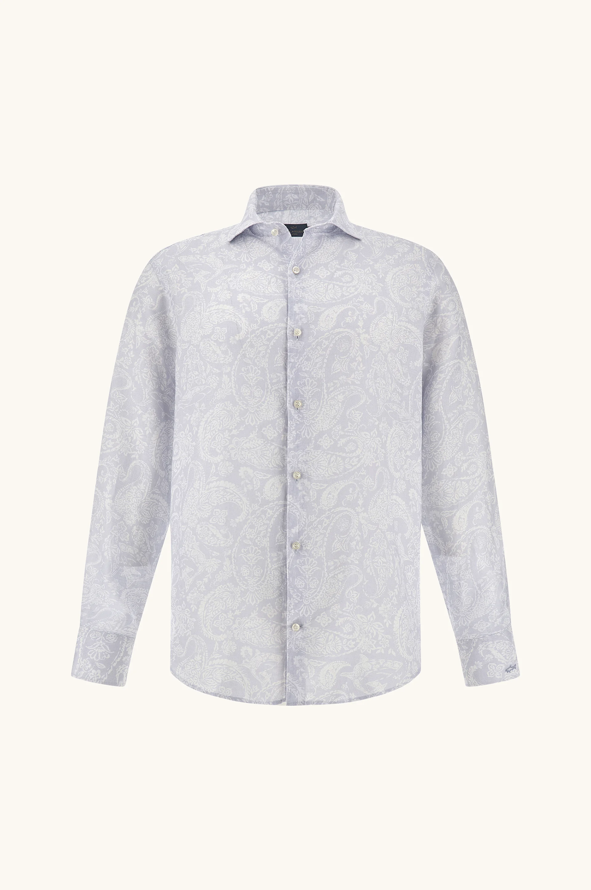 LINEN SHIRT WITH SHARK PAISLEY PATTERN - 1