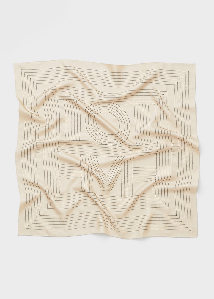 Striped embroidered monogram silk scarf creme - 6