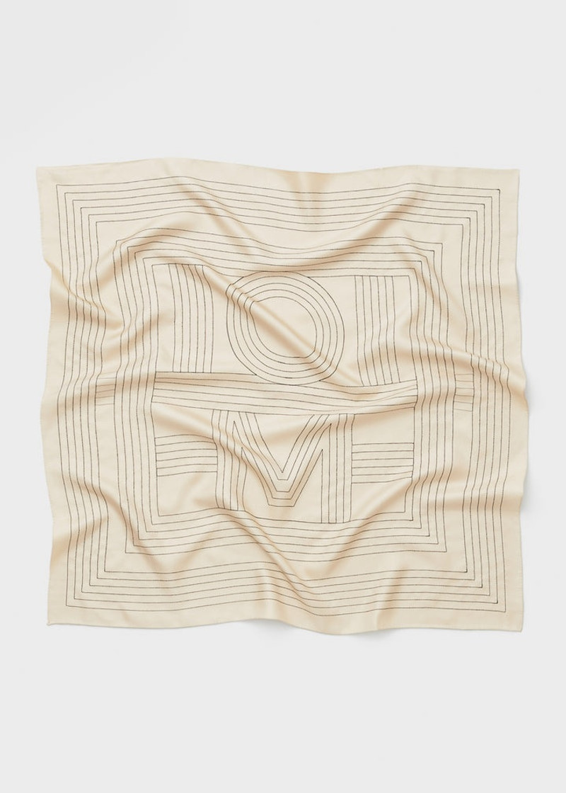 Striped embroidered monogram silk scarf creme 6