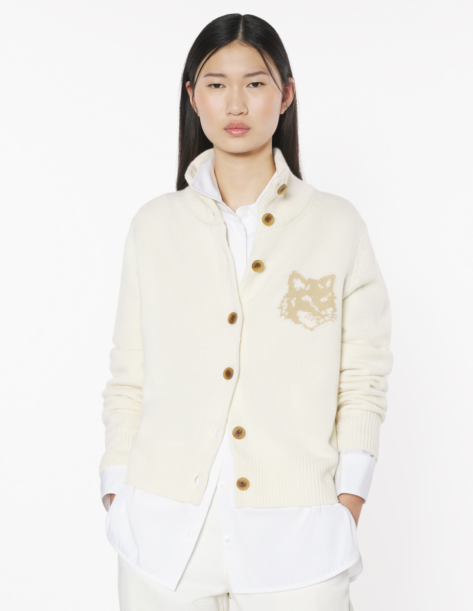 FOX HEAD INTARSIA MERINO HIGH NECK CARDIGAN - 3