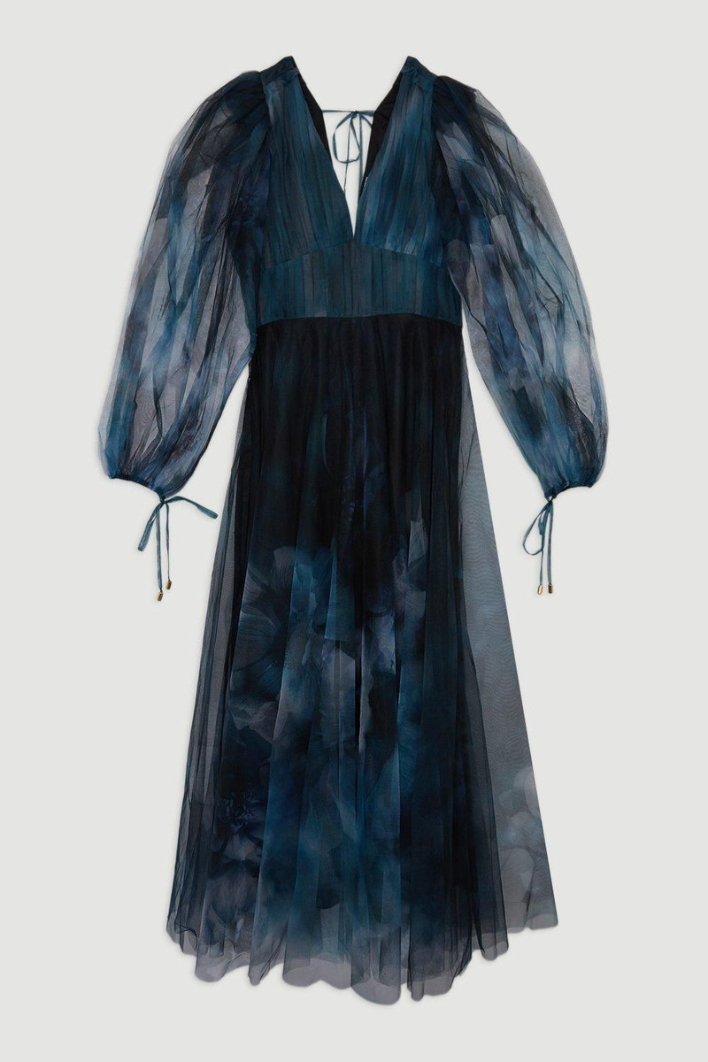 Blurred Floral Tulle Plunge Maxi Dress 4