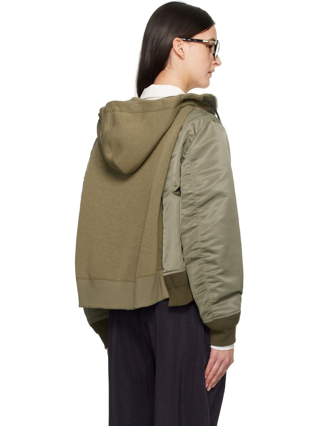Khaki Sponge Sweat x Nylon Twill Hoodie - 3