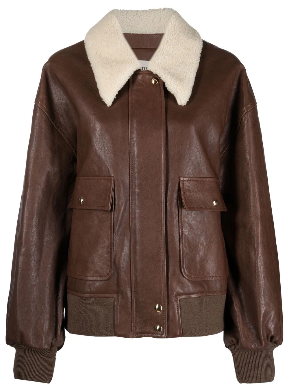 shearling-collar leather jacket - 1