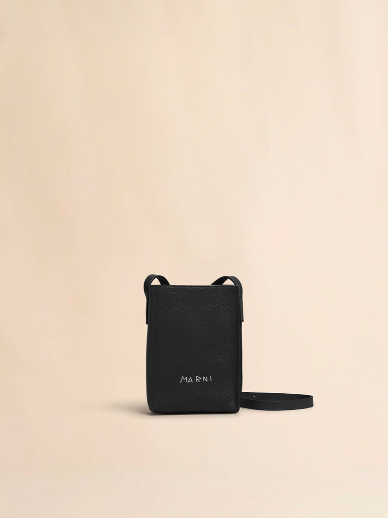 BLACK LEATHER MUSEO NANO BAG WITH MARNI SYMBOL EMBROIDERY 1