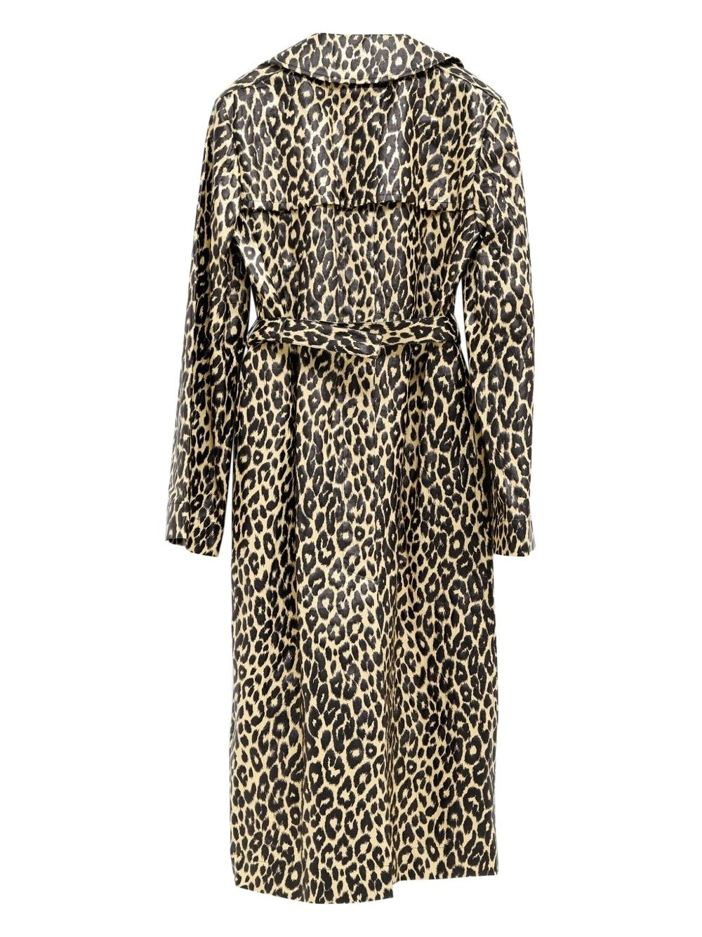 leopard-print belted single-breasted coat - 2