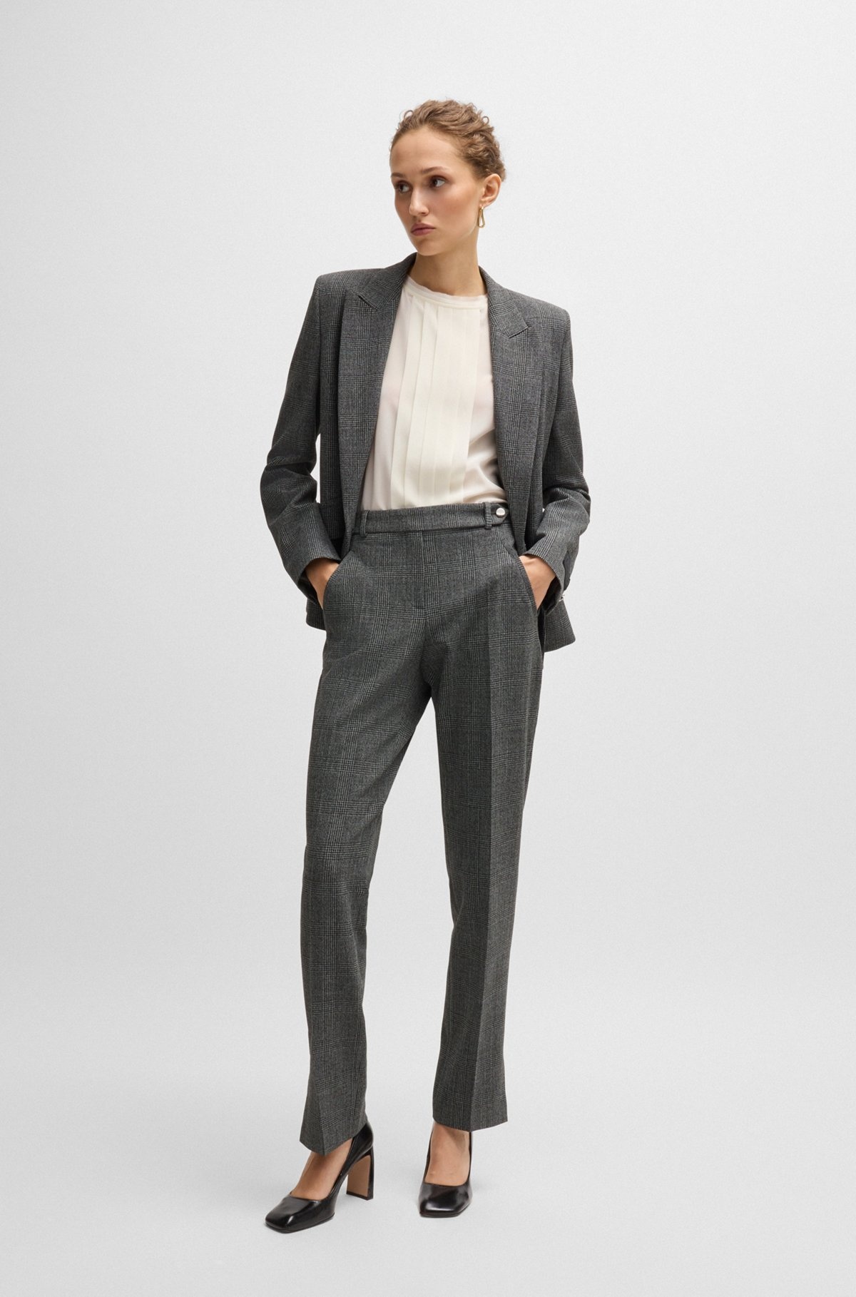 SLIM-LEG TROUSERS IN CHECKED STRETCH FABRIC - 3