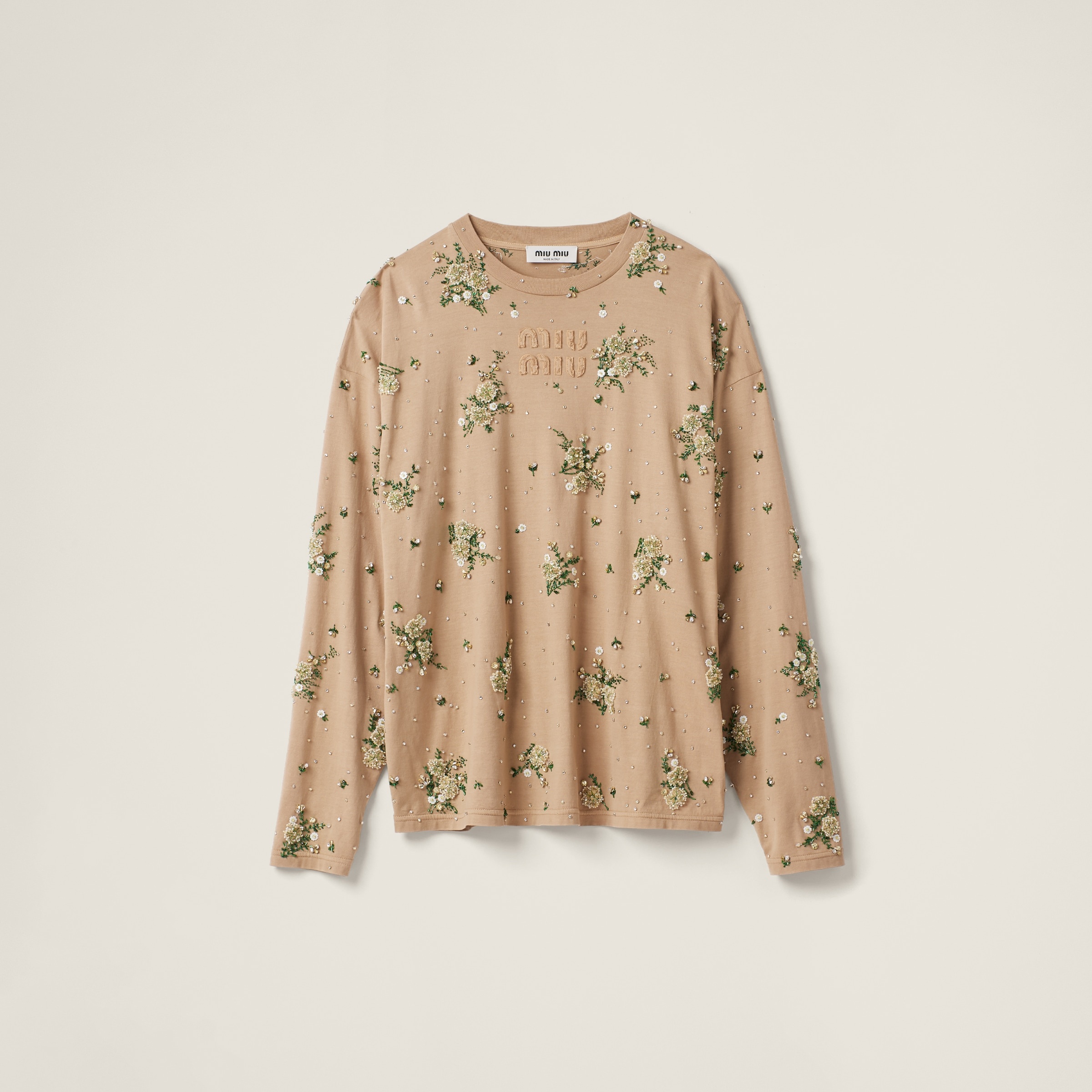 Garment-dyed long-sleeve jersey T-shirt with embroidery - 1