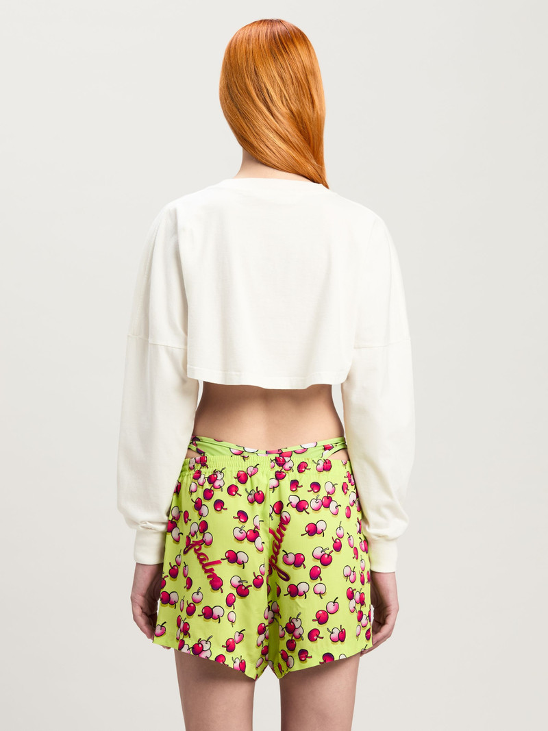 neck logo long sleeved crop T-shirt 5