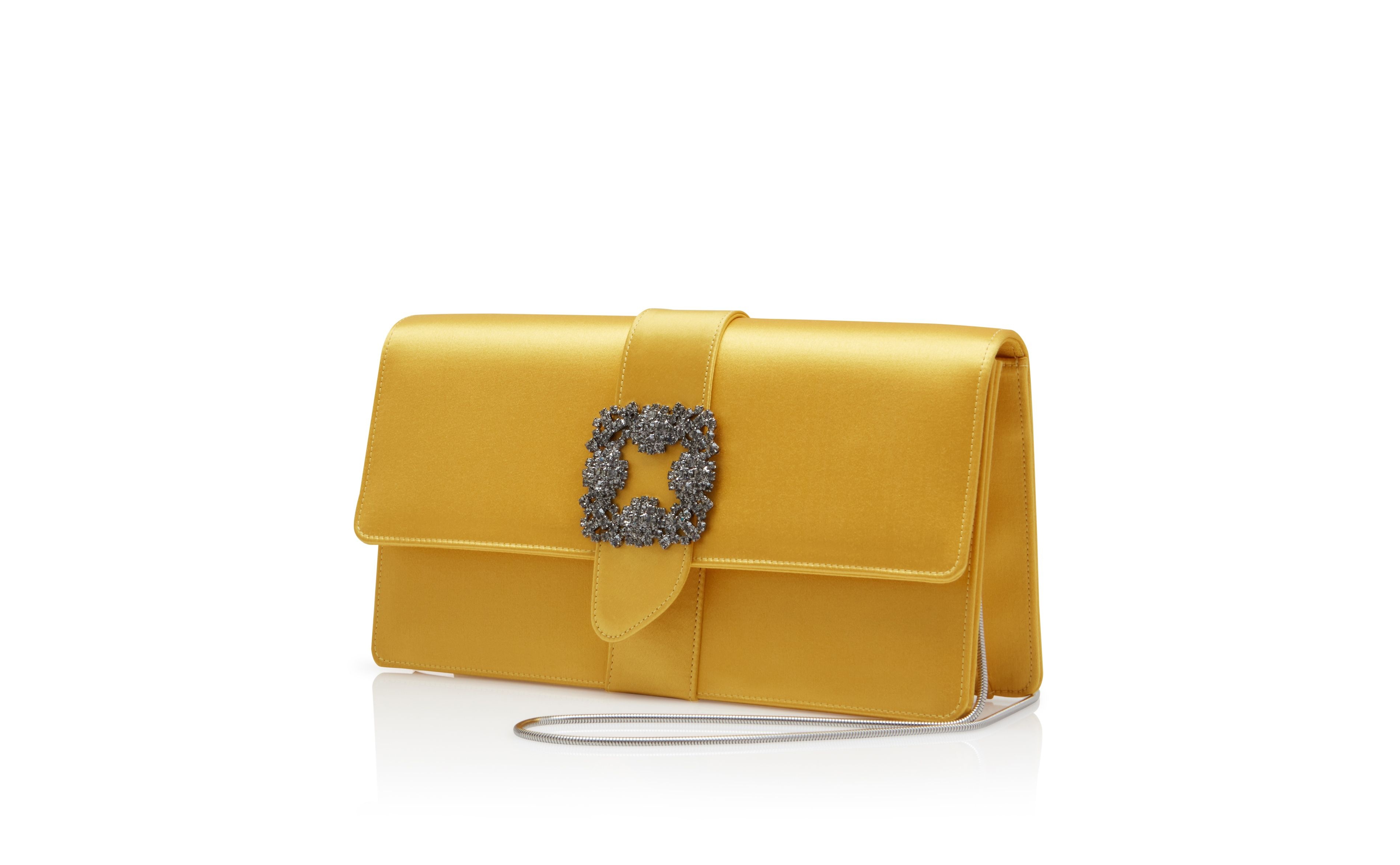 Yellow Satin Jewel Buckle Clutch - 3