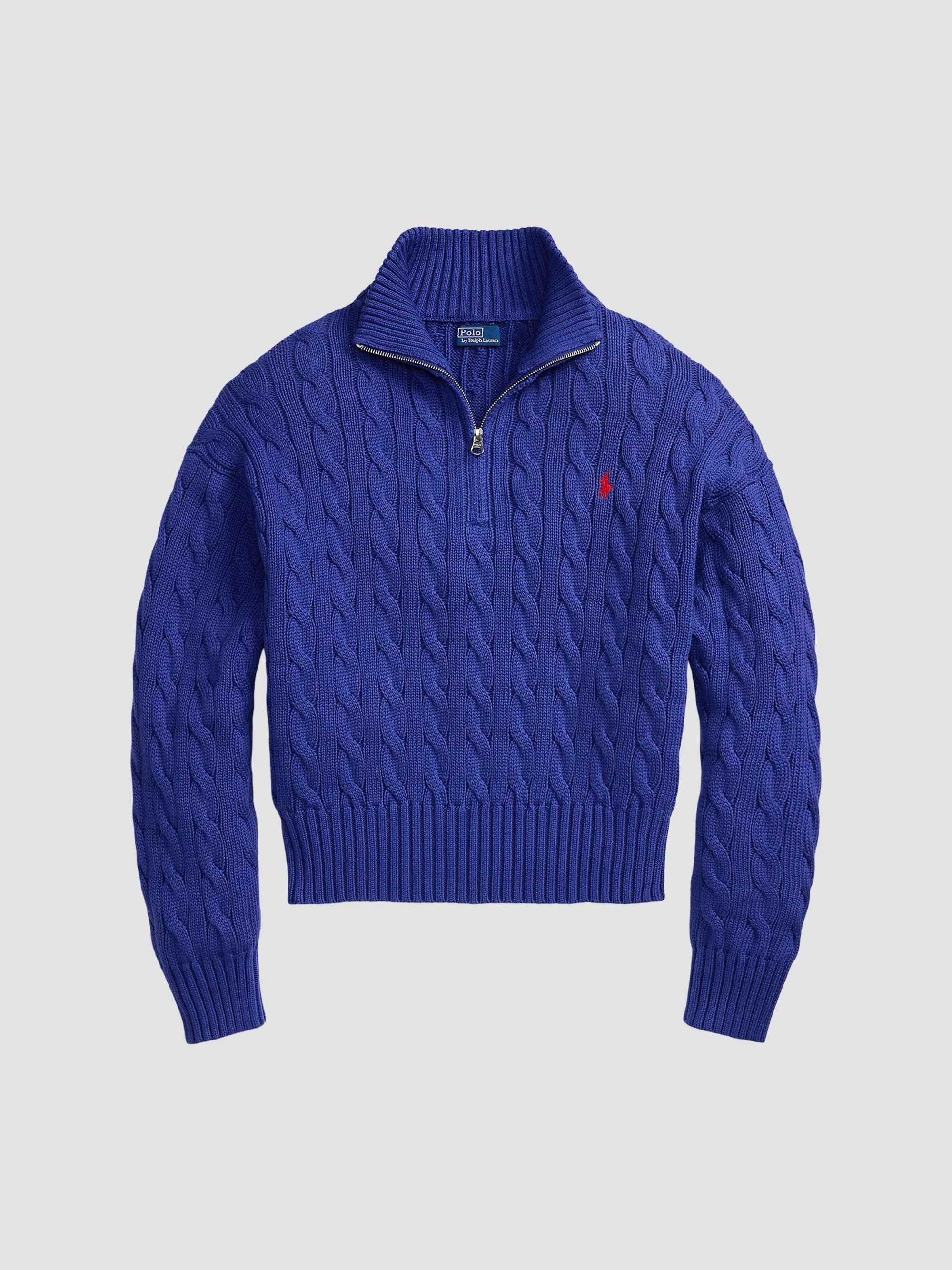 Women's Cable-Knit Cotton Quarter-Zip Sweater - Charter Blue - 1