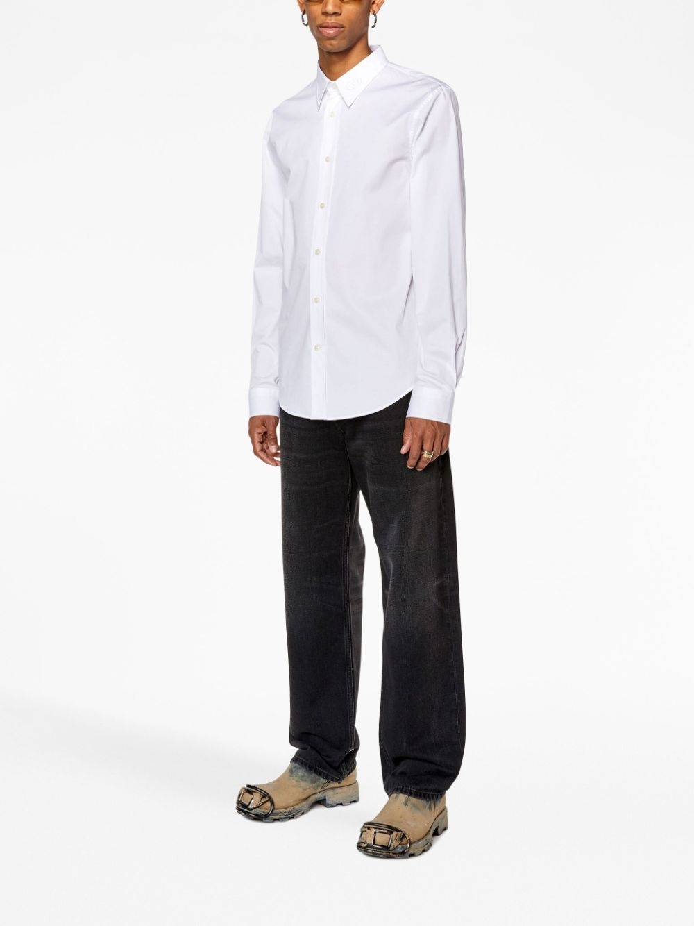 logo-embroidered cotton shirt - 2